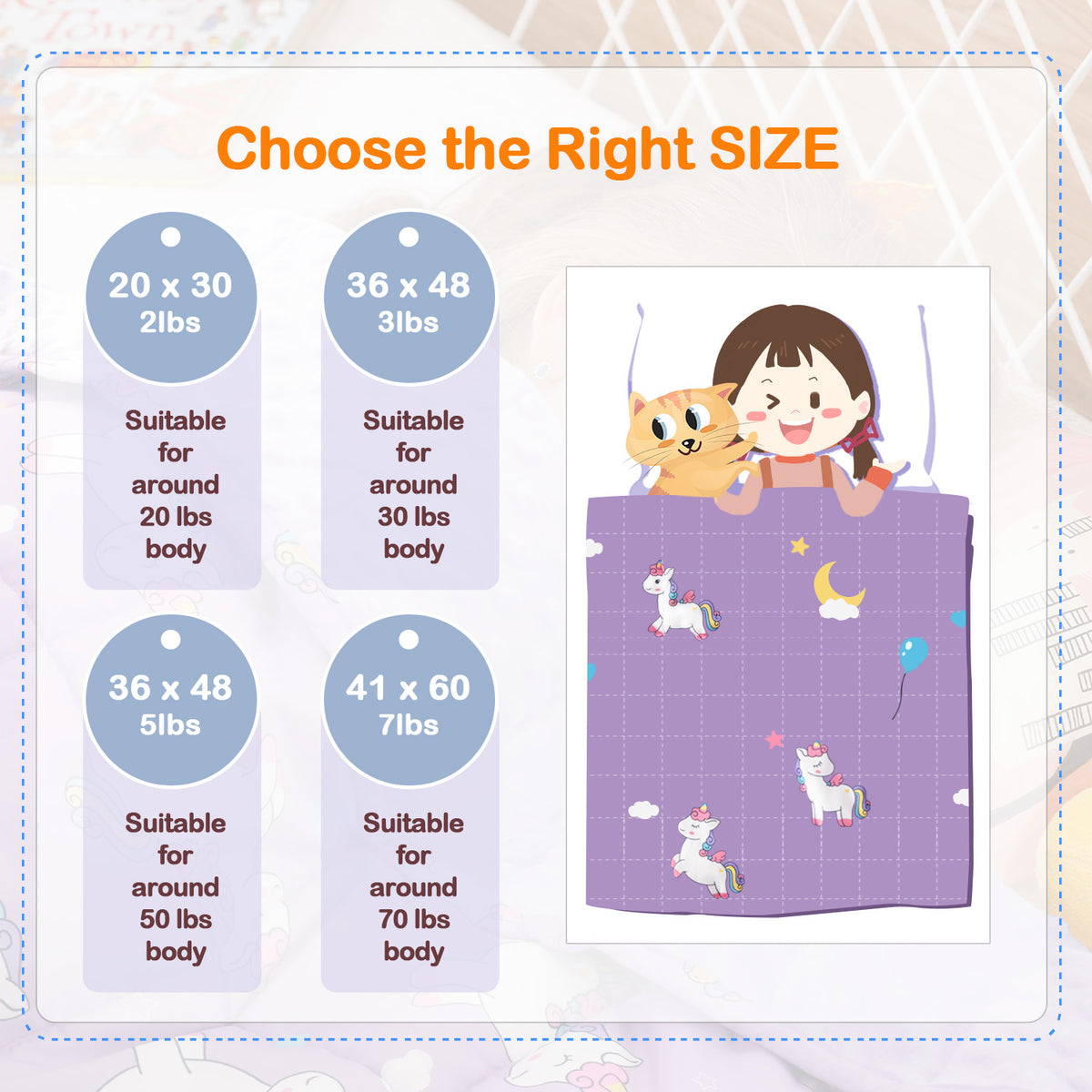 Sivio Minky Fleece & Cotton Kids Weighted Blanket- 3 lb, 36 × 48 in Purple Unicorn