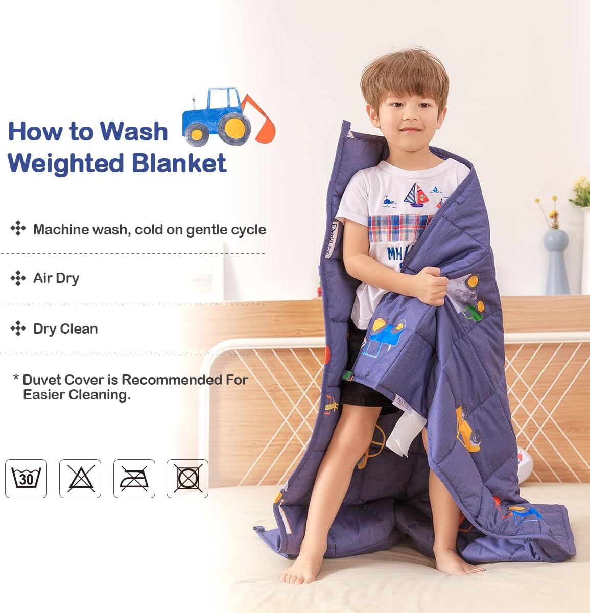 Kids Weighted Blanket 100% Cotton - 5 lb, 36 × 48 in Blue Car