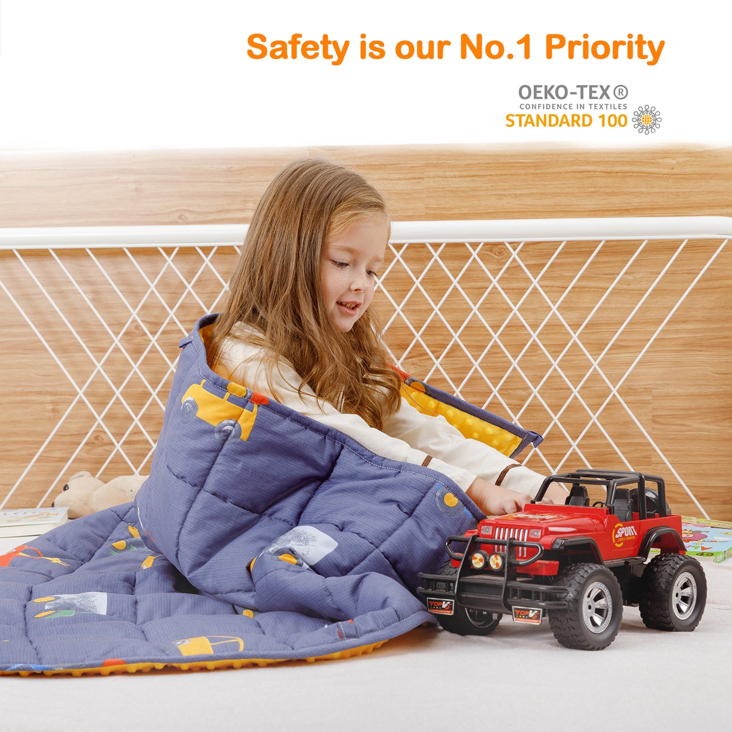 Sivio Minky Fleece & Cotton Kids Weighted Blanket- 5 lb, 36 × 48 in Blue Car