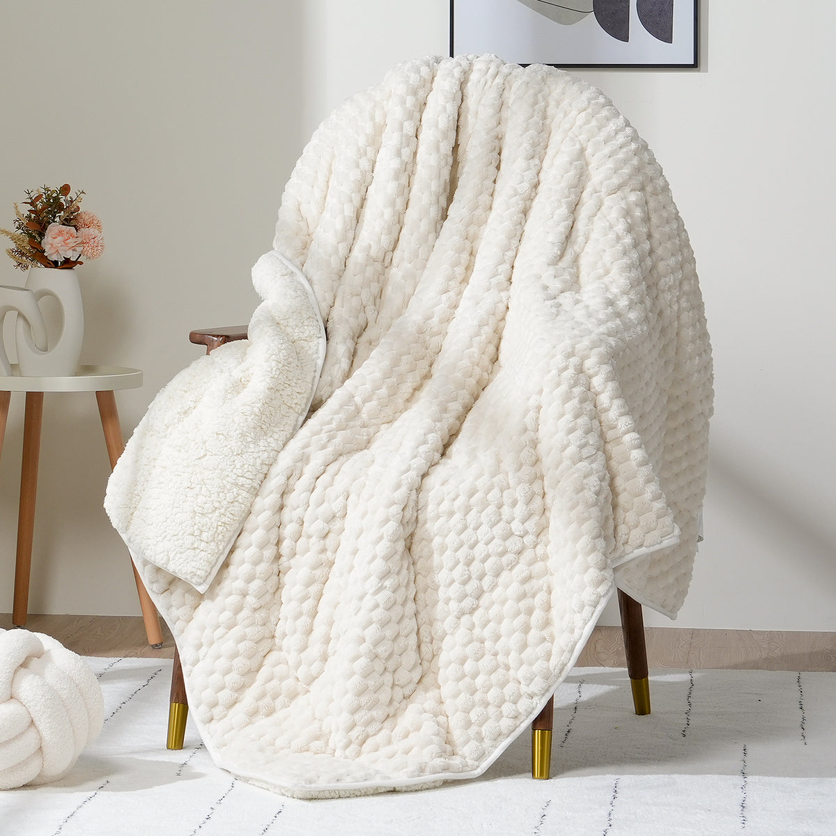 Sivio Jacquard Weighted Blanket for Adults 60" × 80" 15 lbs White