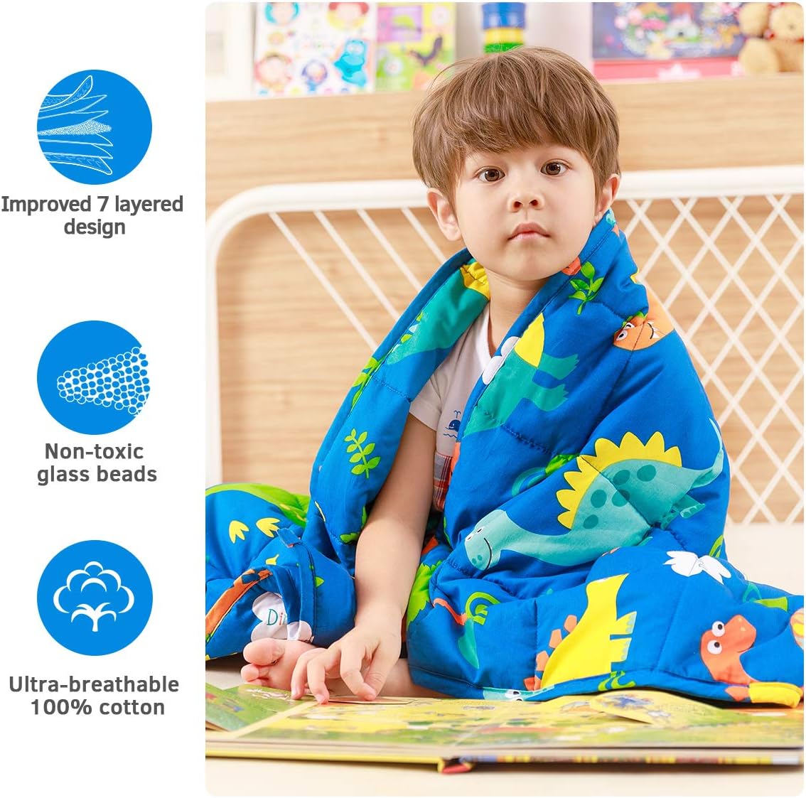 Kids Weighted Blanket 100% Cotton - 3 lb, 36 × 48 in Bule