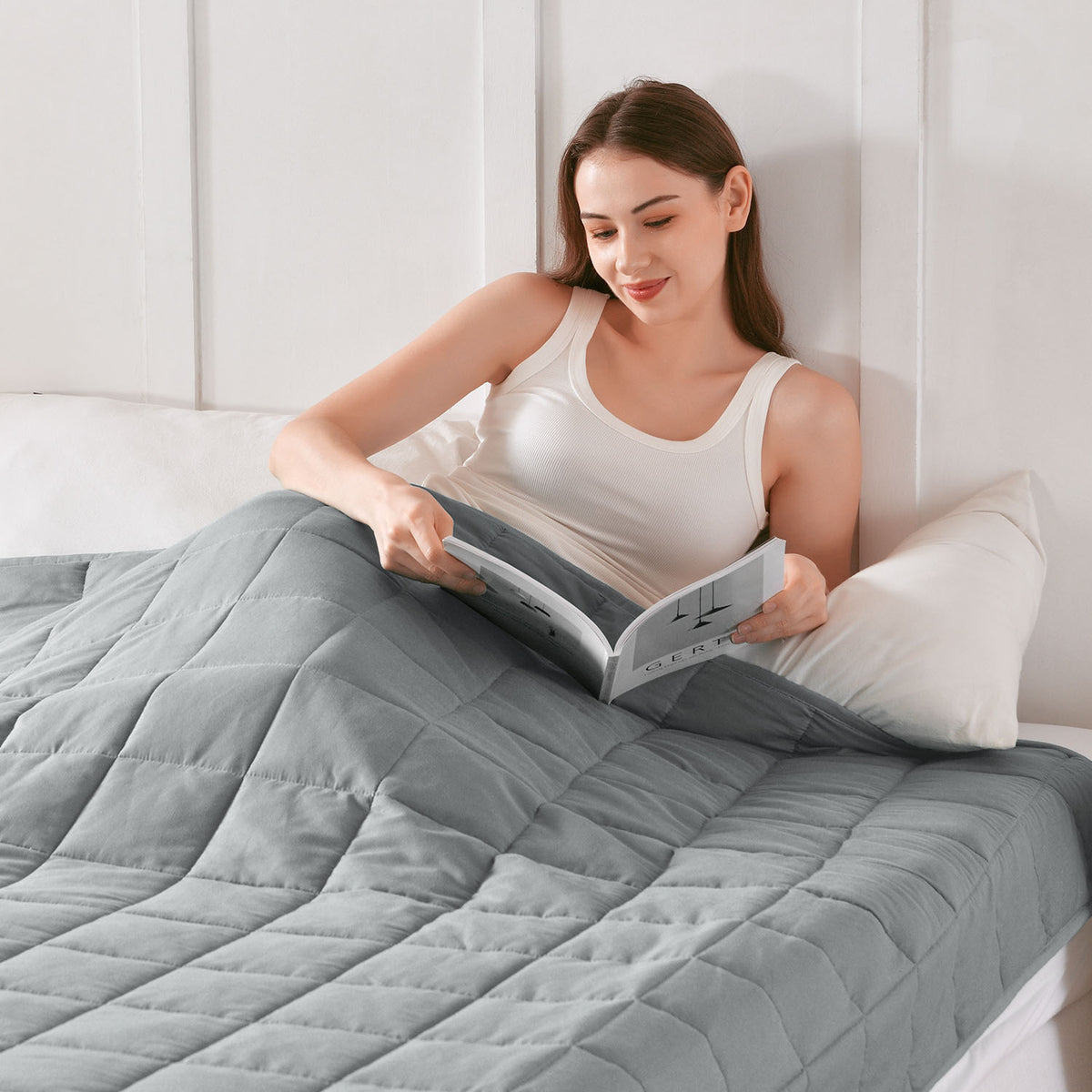 Sivio Adults Microfiber Weighted Blanket -15 lbs, 60 × 80 in Light Gray