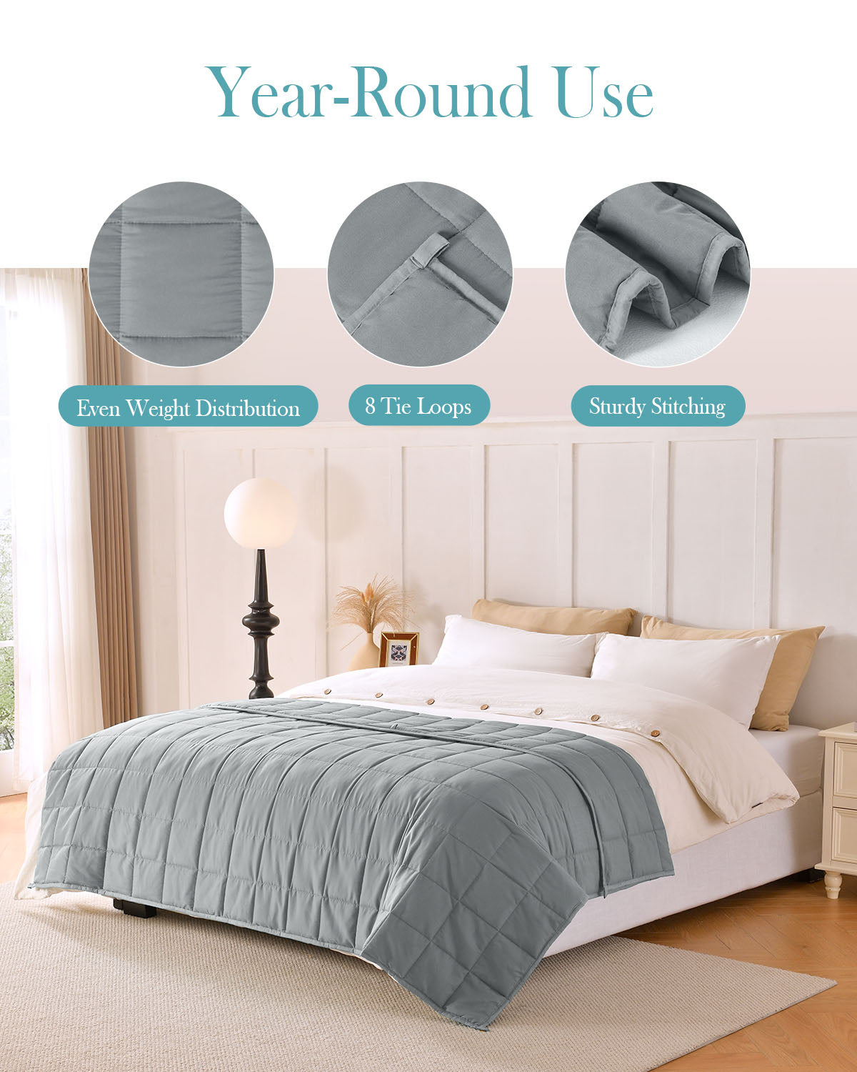 Sivio Adults Microfiber Weighted Blanket -15 lbs, 60 × 80 in Light Gray