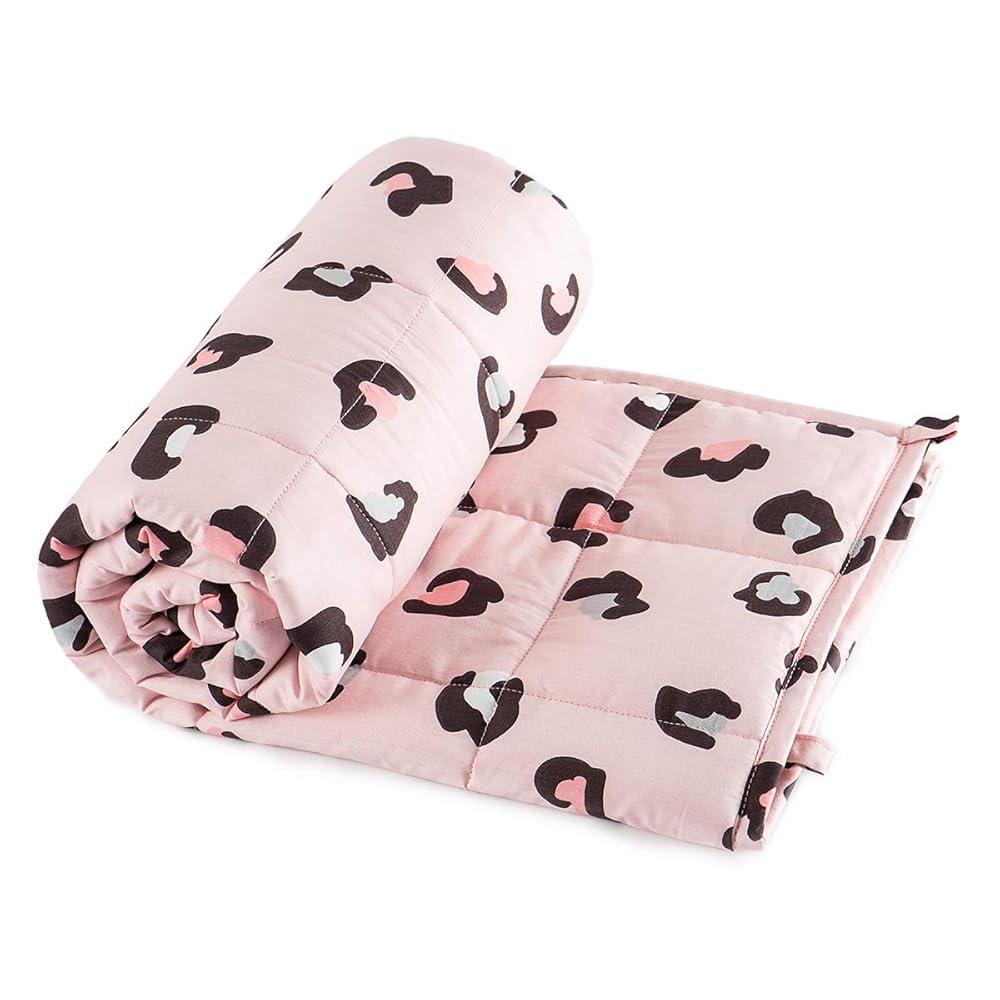 Sivio Minky Fleece & Cotton Kids Weighted Blanket- 5 lb, 36 × 48 in Pink Leopard