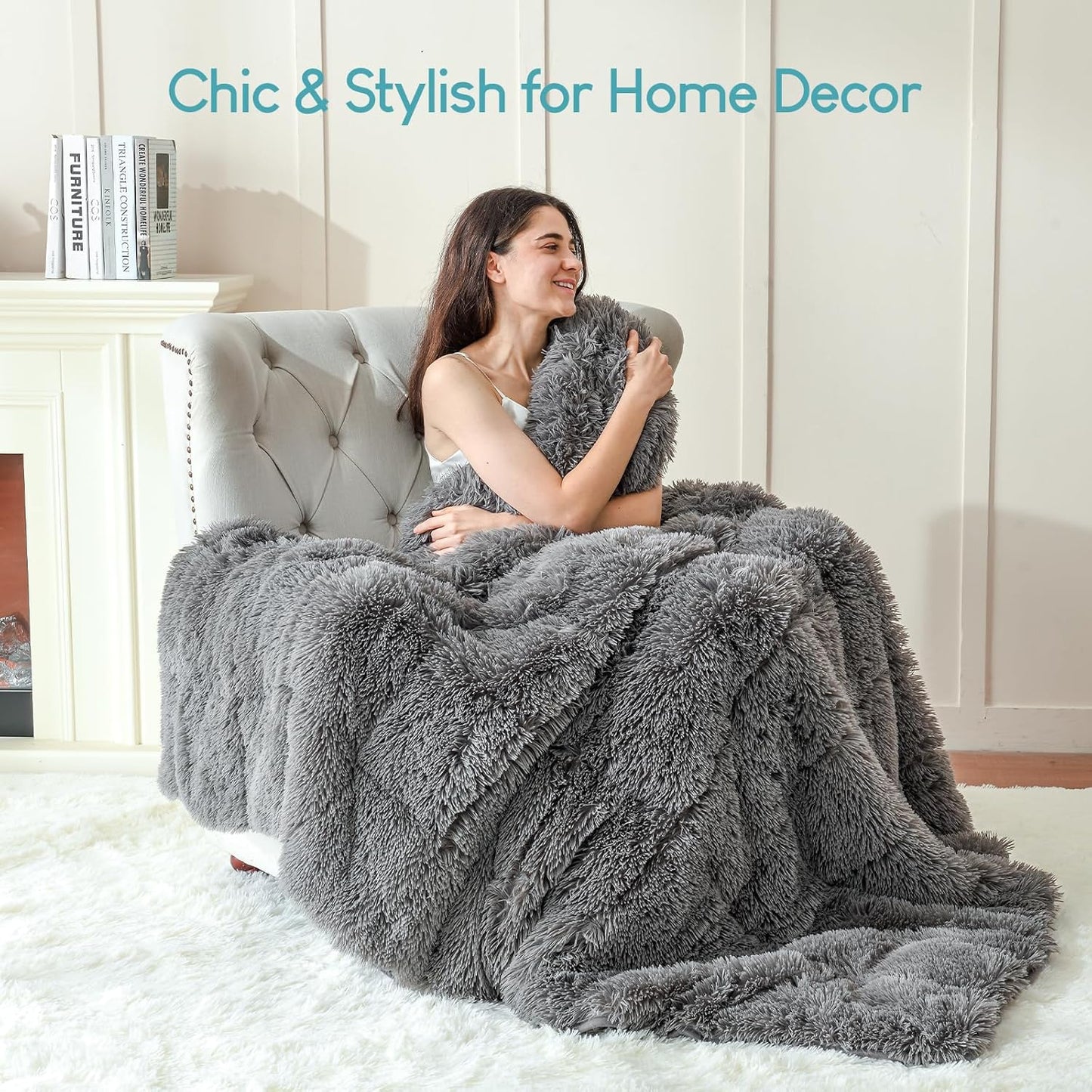 Sivio Weighted Blanket Long Plush Faux Fur & Fluffy Sherpa for Adults, 15lbs 60"x80" Gray
