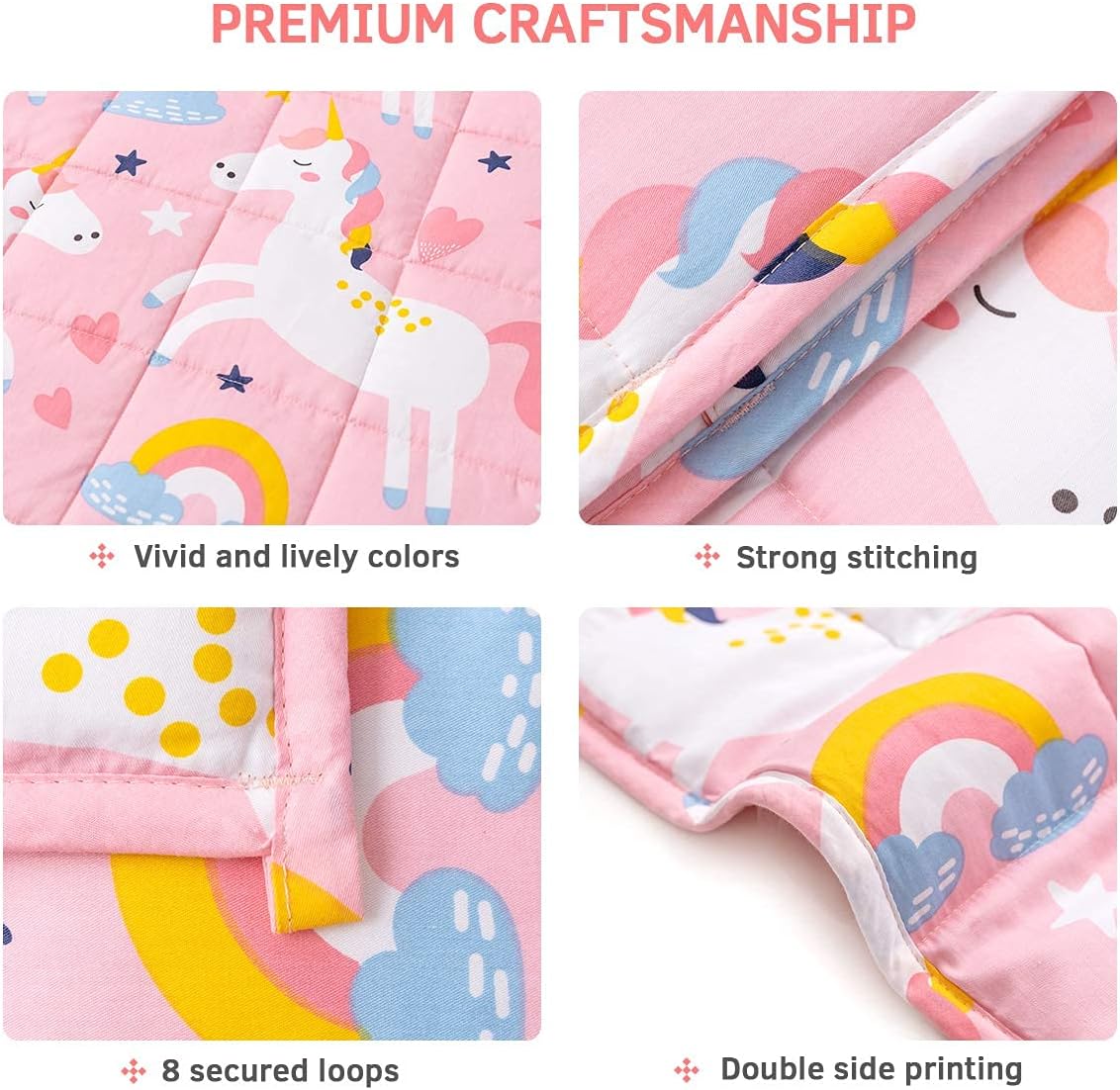 Kids Weighted Blanket 100% Cotton - 5 lb, 36 × 48 in Pink