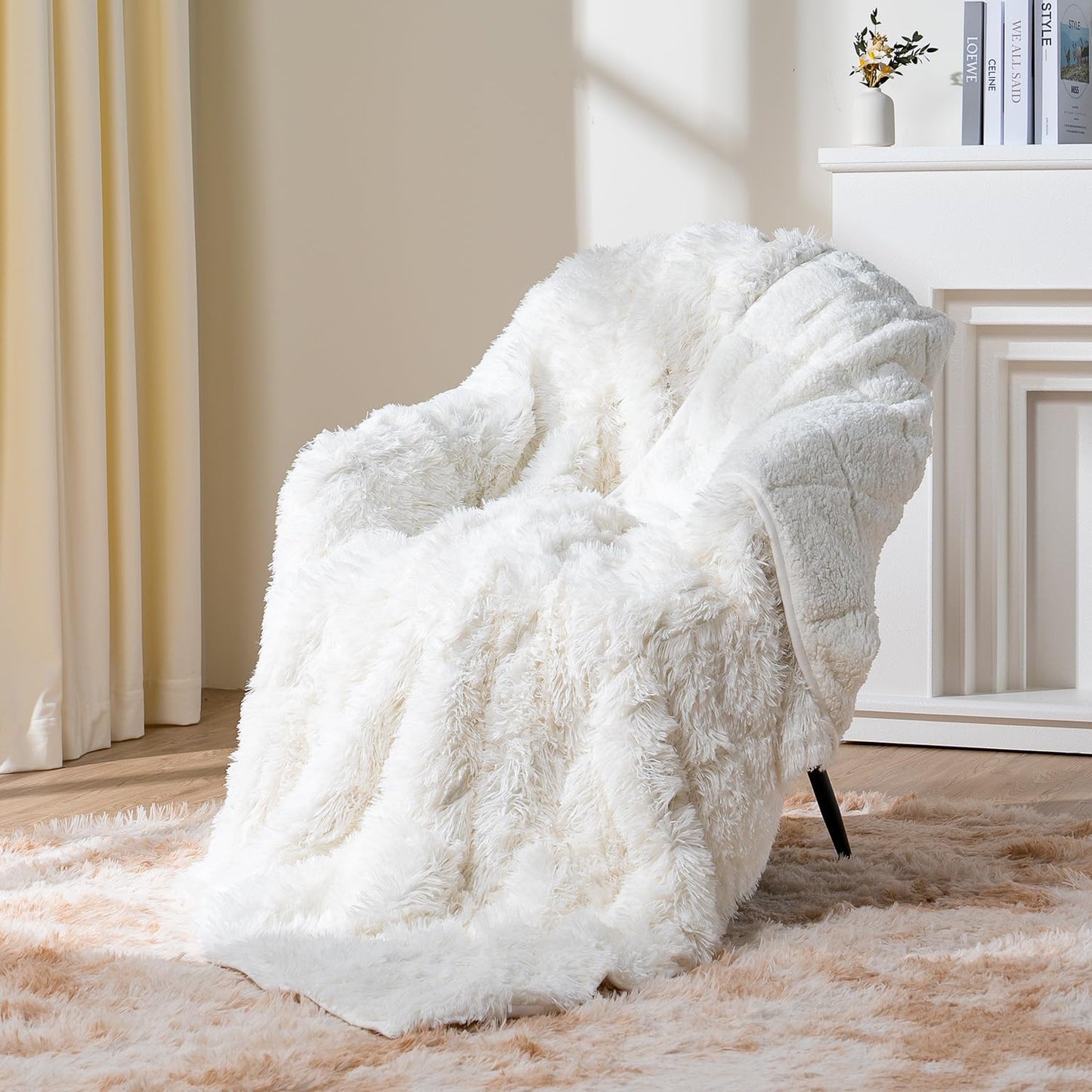 Sivio Weighted Blanket Long Plush Faux Fur & Fluffy Sherpa for Adults, 20lbs 60"x80" White