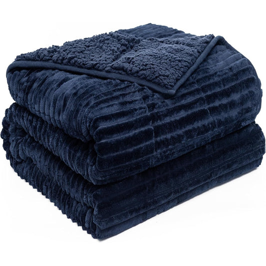 Sivio Sherpa Fleece Weighted Blanket with Ribbed for Adults, 20lbs 60 x80 in Navy Blue
