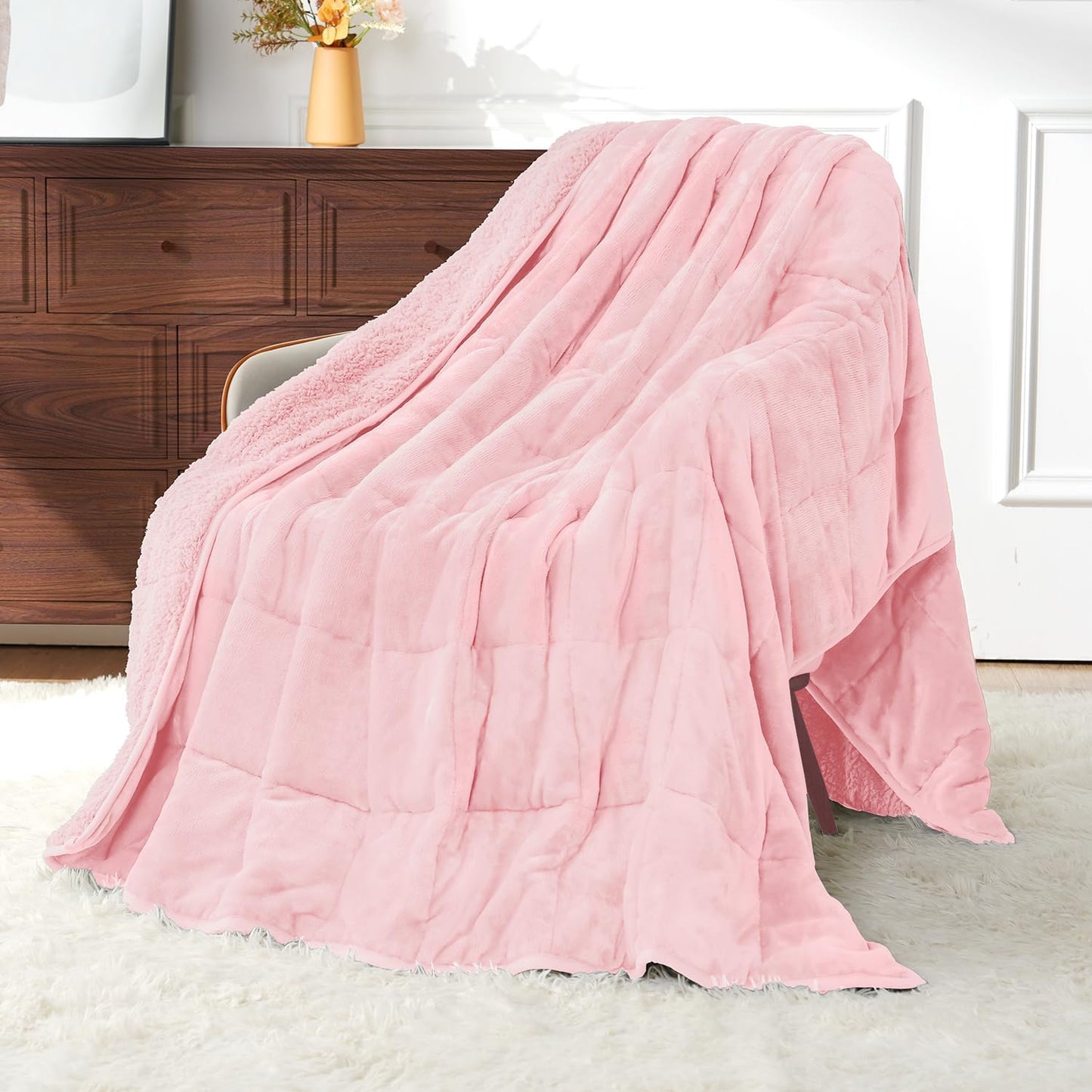 Sivio Weighted Blanket for Adults -15 lbs, 48 × 72 in Pink