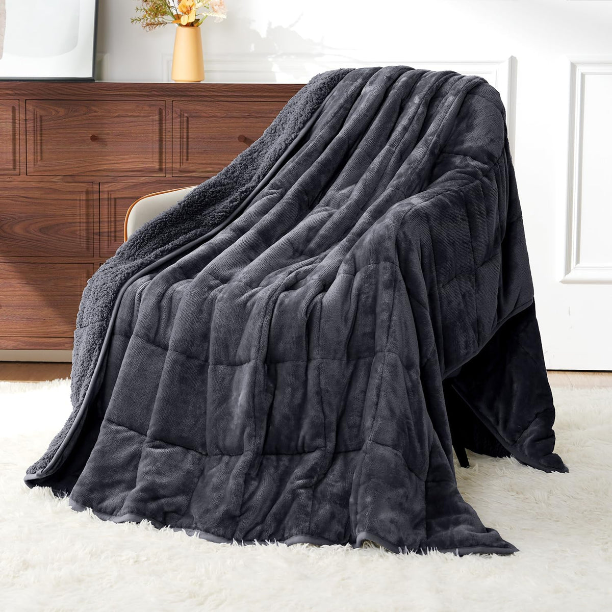Sivio Weighted Blanket for Adults -15 lbs, 48 × 72 in Dark Grey
