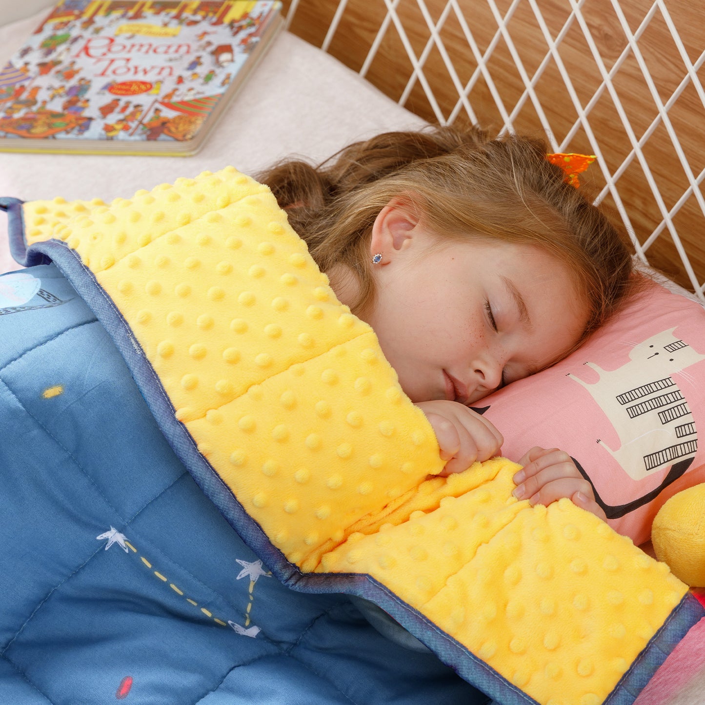 Sivio Minky Fleece & Cotton Kids Weighted Blanket- 3 lb, 36 × 48 in Blue Star Moon