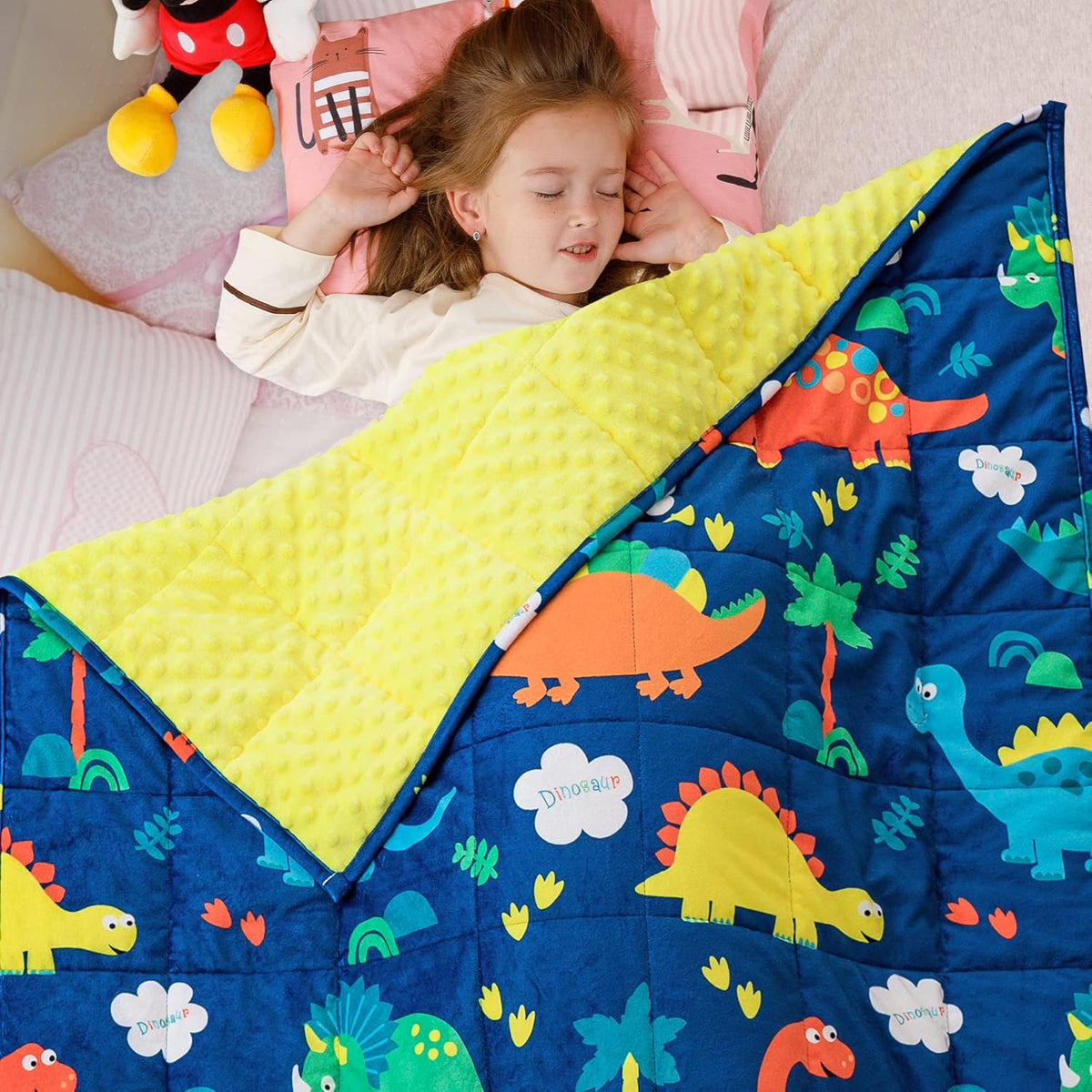 Sivio Crystal Velvet & Minky Dots Weighted Blanket for Kids - 3lb, 36 × 48 in Blue Dinosaur