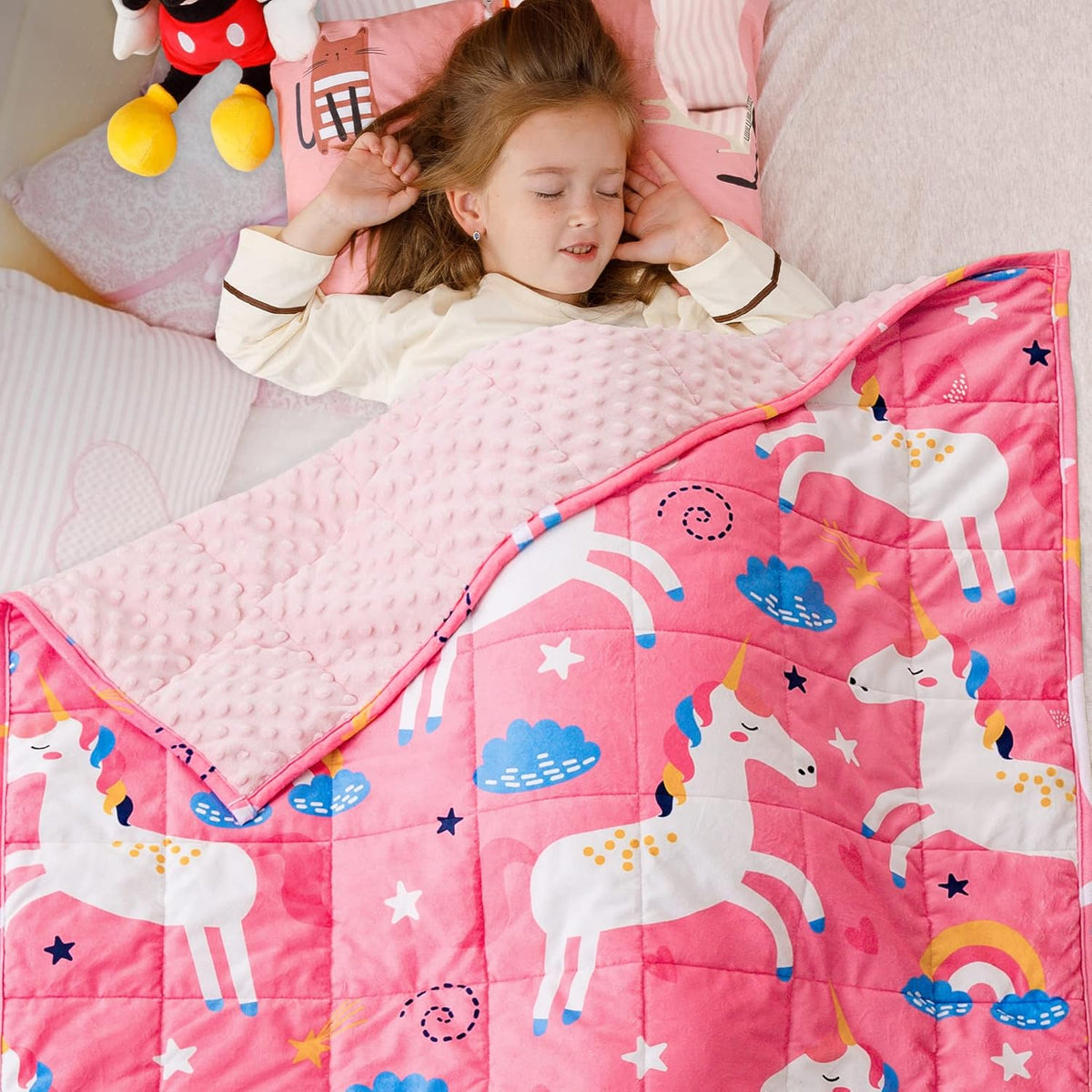Sivio Crystal Velvet & Minky Dots Weighted Blanket for Kids - 5lb, 36 × 48 in  Pink Unicorn