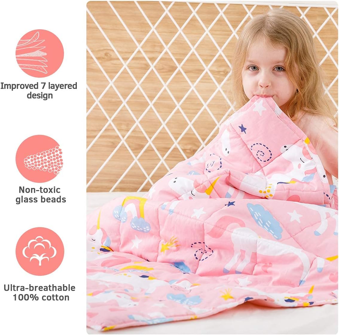 Kids Weighted Blanket 100% Cotton - 5 lb, 36 × 48 in Pink