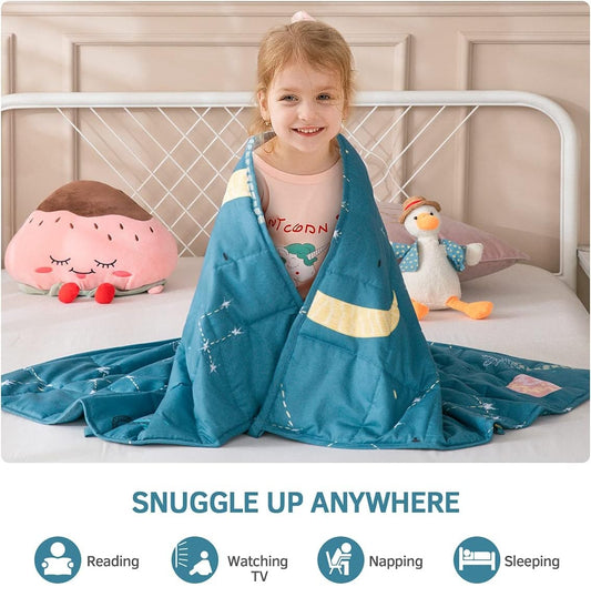 Kids Weighted Blanket 100% Cotton - 3 lb, 36 × 48 in  Blue Starry Sky