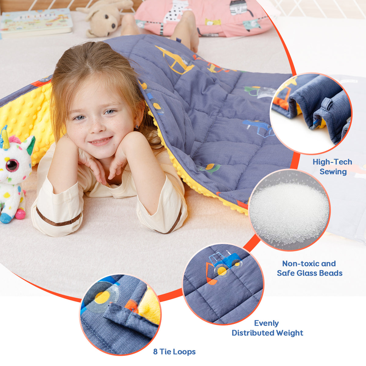 Sivio Minky Fleece & Cotton Kids Weighted Blanket- 3 lb, 36 × 48 in Blue Car
