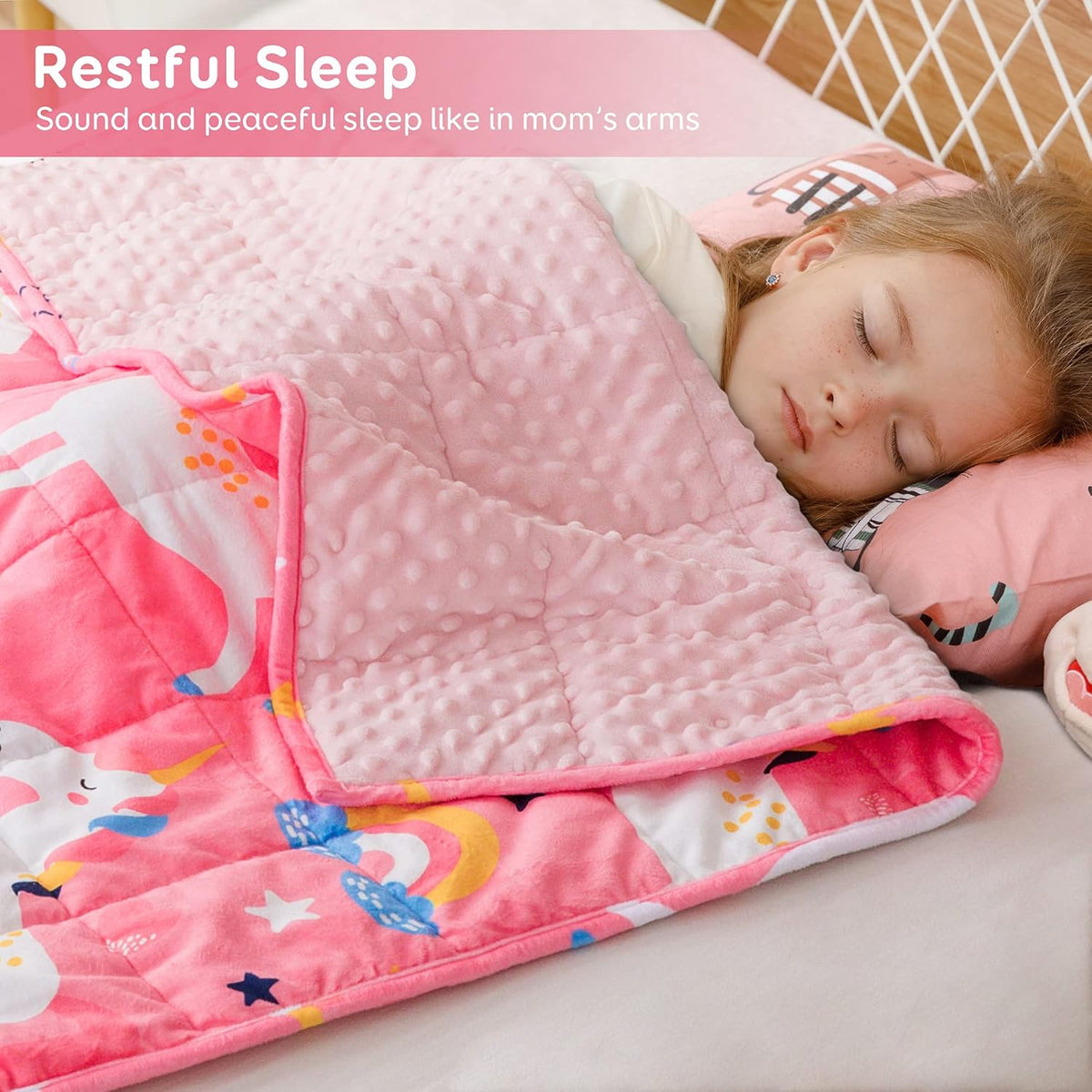 Sivio Crystal Velvet & Minky Dots Weighted Blanket for Kids - 5lb, 36 × 48 in  Pink Unicorn
