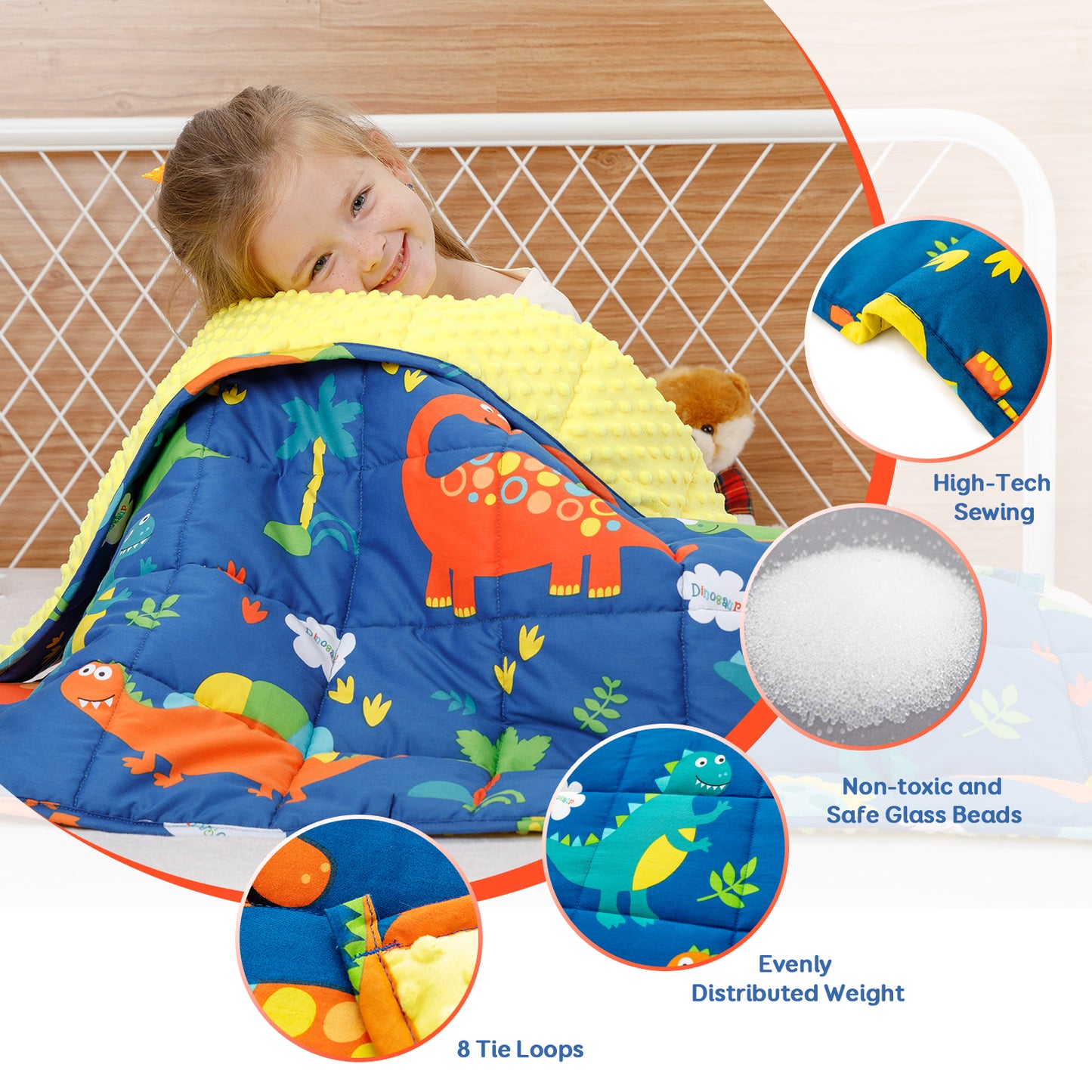 Sivio Minky Fleece & Cotton Kids Weighted Blanket- 3 lb, 36 × 48 in Blue Dinosaur