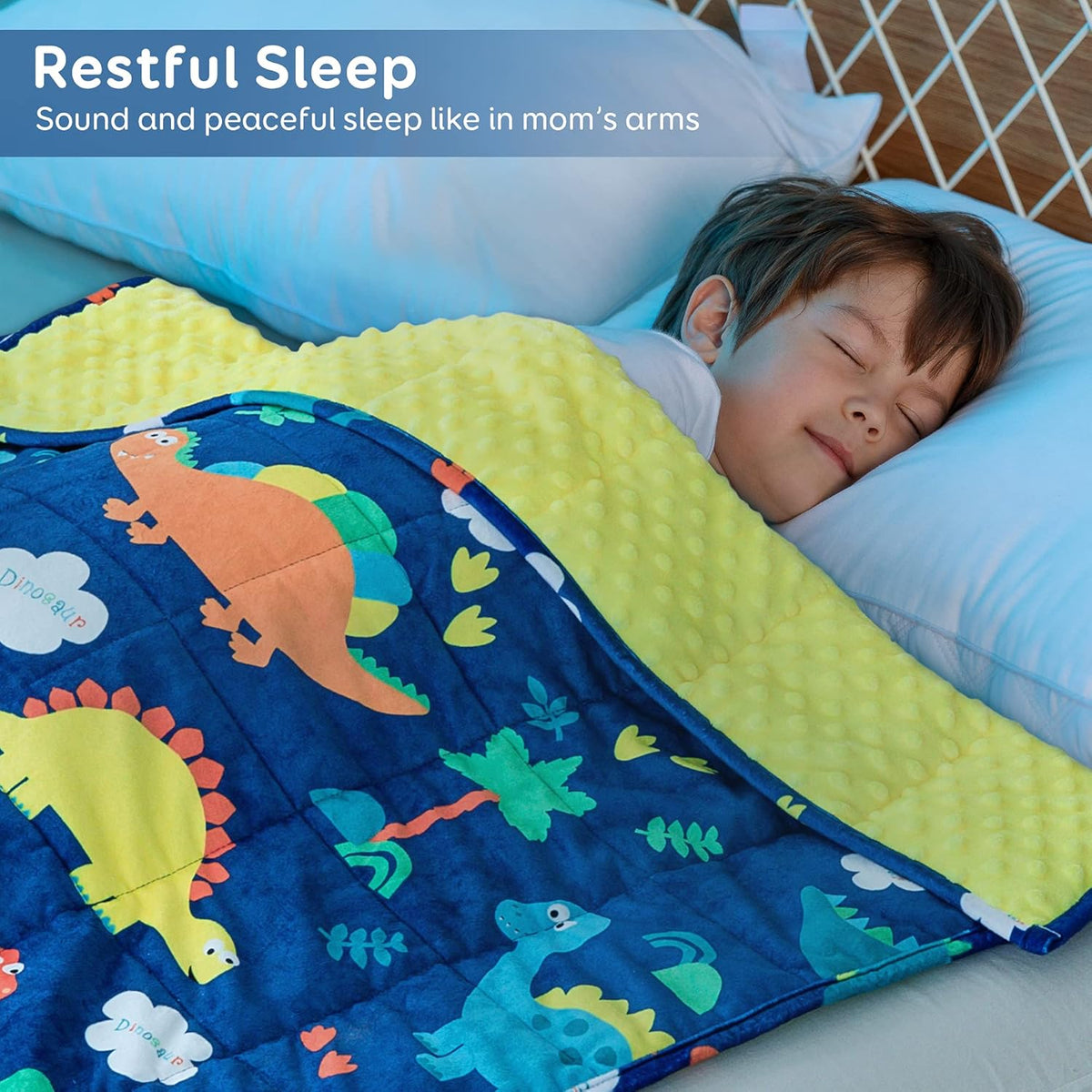 Sivio Crystal Velvet & Minky Dots Weighted Blanket for Kids - 3lb, 36 × 48 in Blue Dinosaur