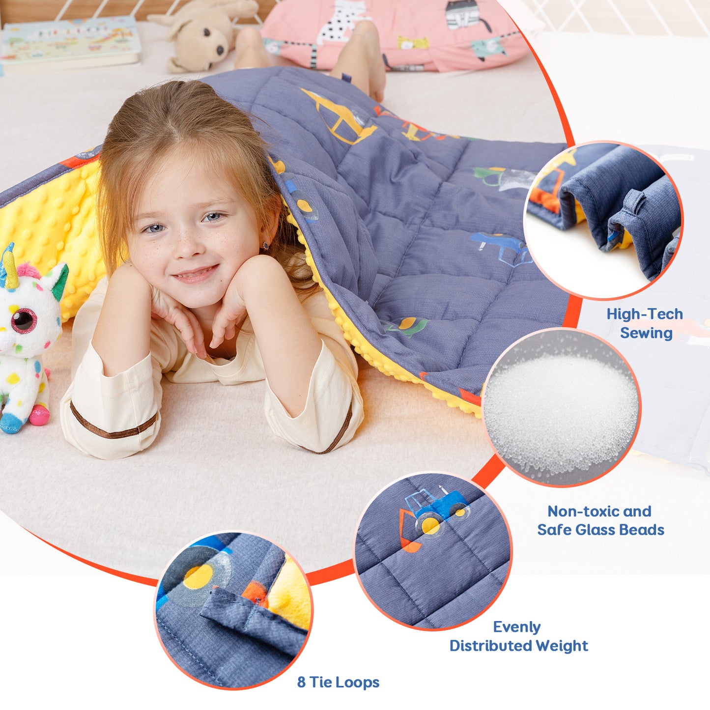 Sivio Minky Fleece & Cotton Kids Weighted Blanket- 5 lb, 36 × 48 in Blue Car
