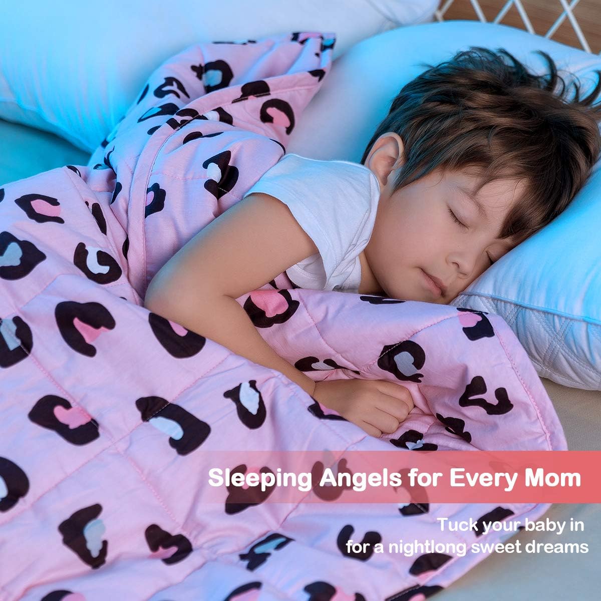 Kids Weighted Blanket 100% Cotton - 3 lb, 36 × 48 in Pink Leopard