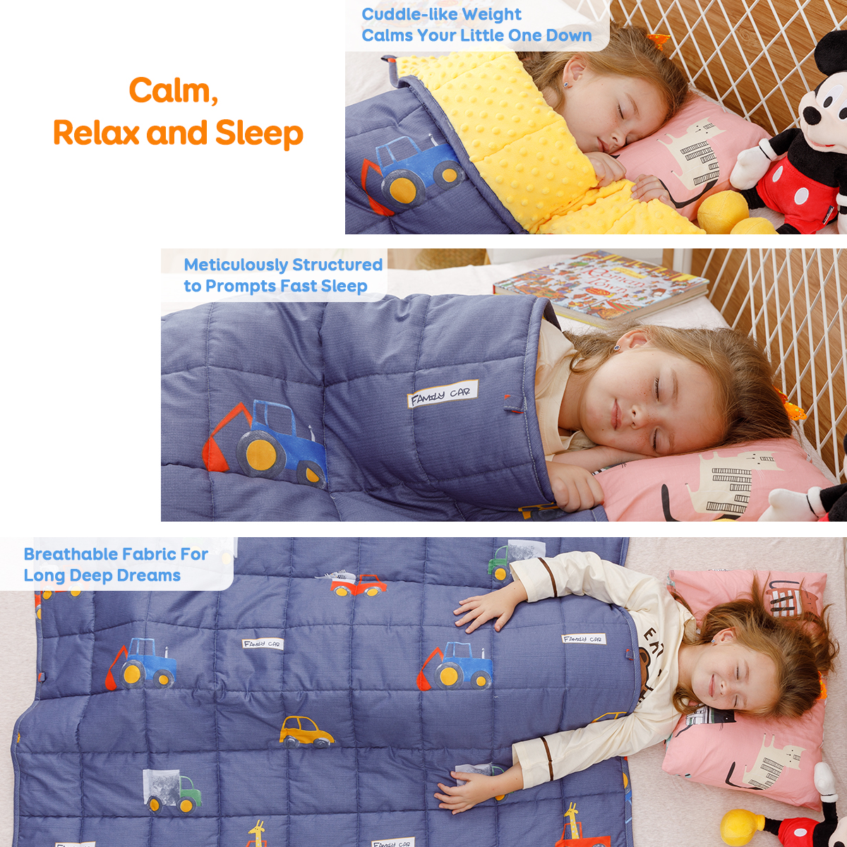 Sivio Minky Fleece & Cotton Kids Weighted Blanket- 5 lb, 36 × 48 in Blue Car
