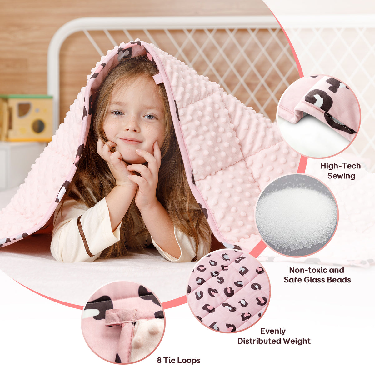 Sivio Minky Fleece & Cotton Kids Weighted Blanket- 5 lb, 36 × 48 in Pink Leopard