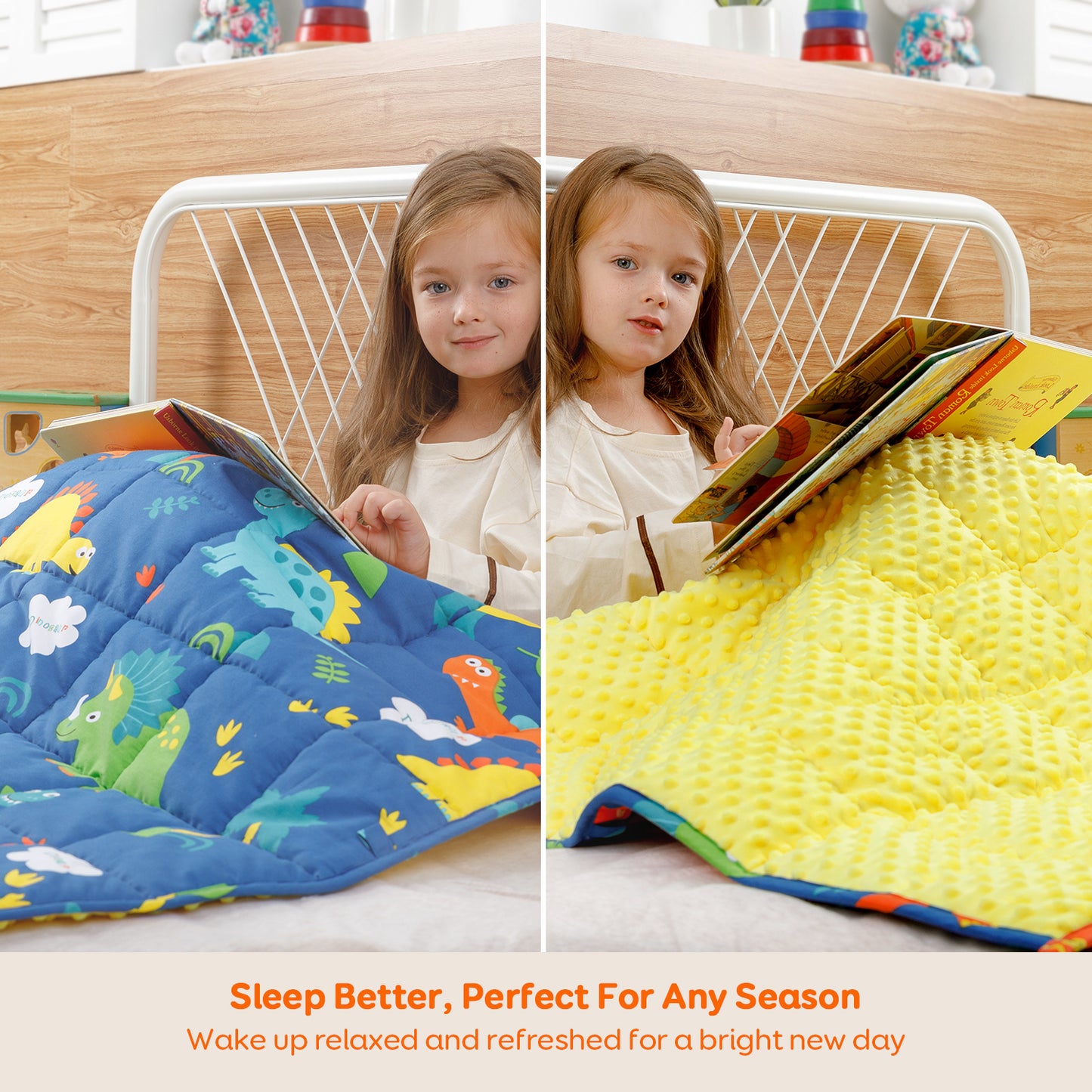Sivio Minky Fleece & Cotton Kids Weighted Blanket- 3 lb, 36 × 48 in Blue Dinosaur