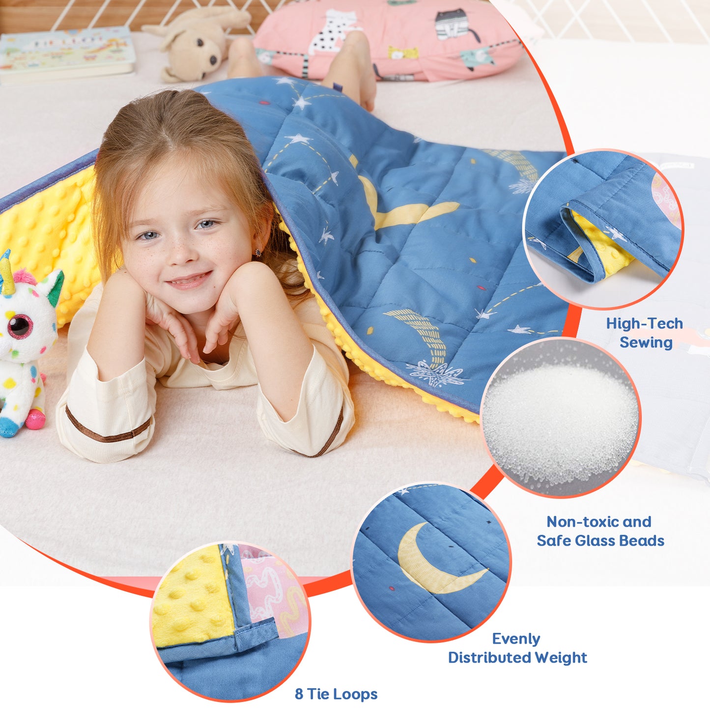 Sivio Minky Fleece & Cotton Kids Weighted Blanket- 3 lb, 36 × 48 in Blue Star Moon