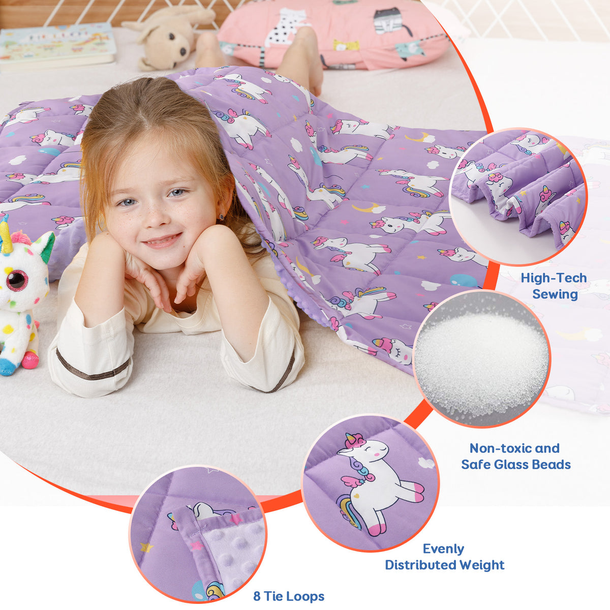 Sivio Minky Fleece & Cotton Kids Weighted Blanket- 3 lb, 36 × 48 in Purple Unicorn
