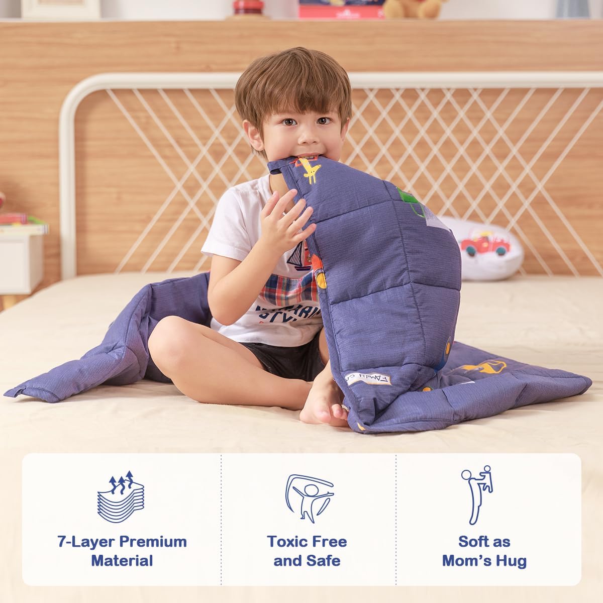 Kids Weighted Blanket 100% Cotton - 5 lb, 36 × 48 in  Blue Car
