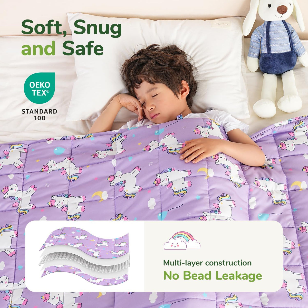Sivio Kids Weighted Blanket - 3 lb, 36 x 48 in,  Purple Unicorn