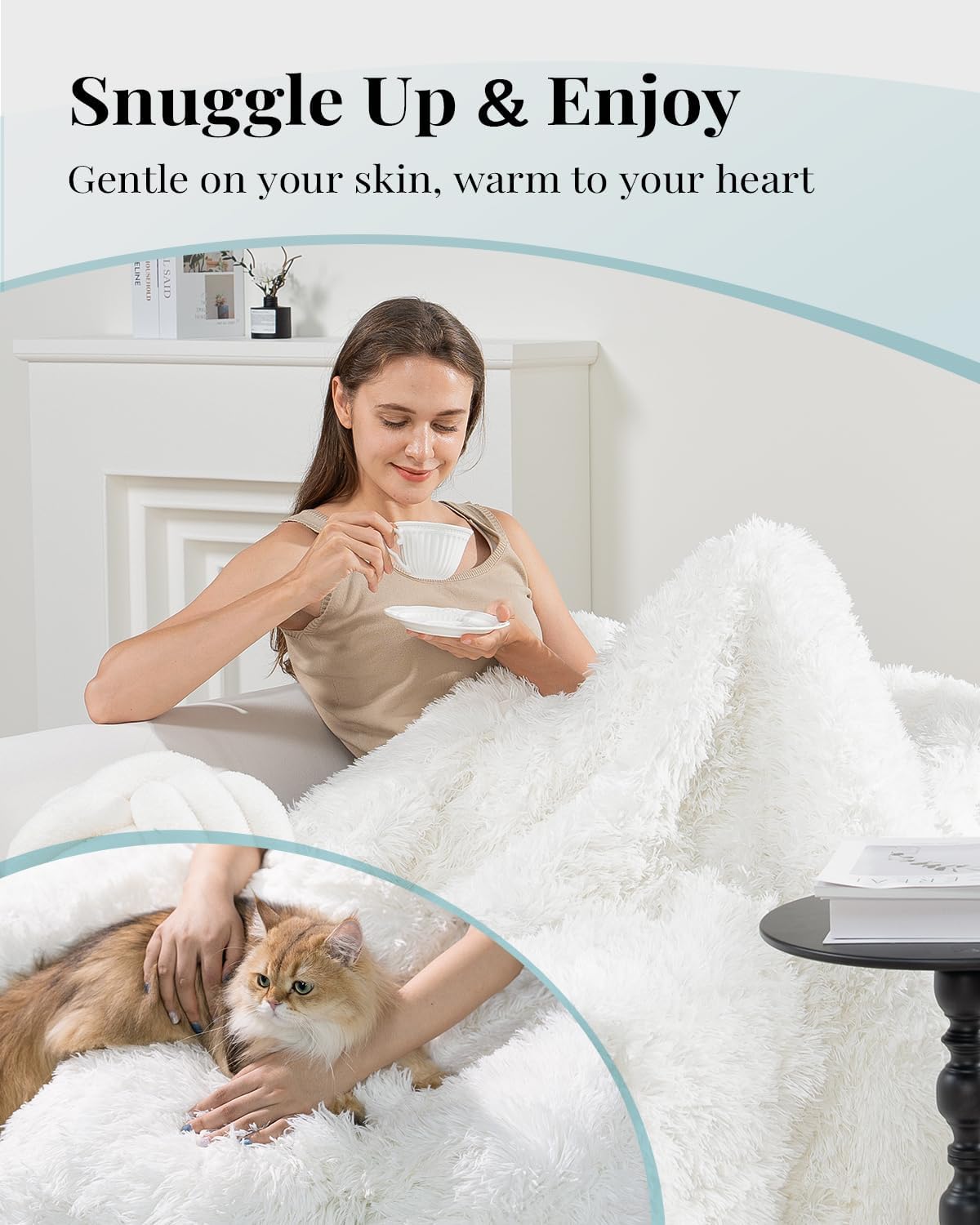 Sivio Weighted Blanket Long Plush Faux Fur & Fluffy Sherpa for Adults, 20lbs 60"x80" White
