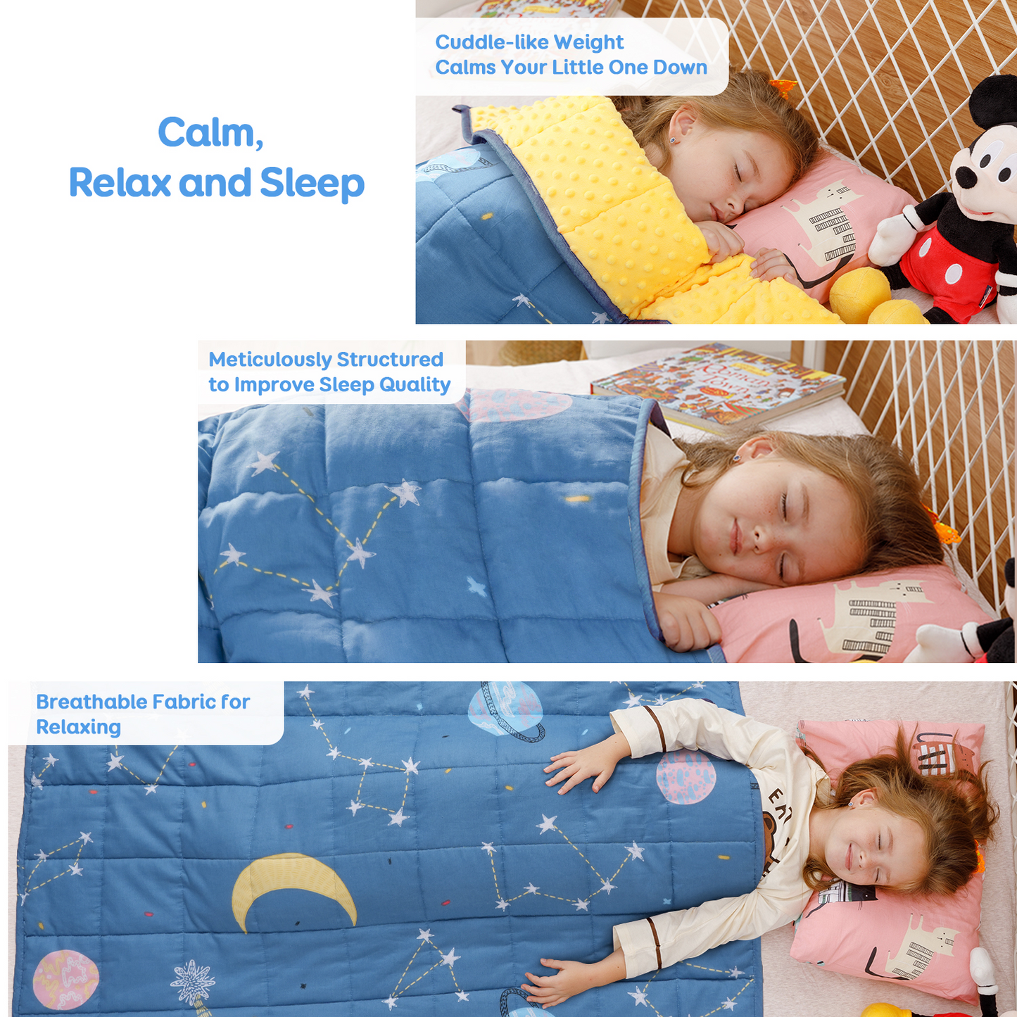 Sivio Minky Fleece & Cotton Kids Weighted Blanket- 3 lb, 36 × 48 in Blue Star Moon