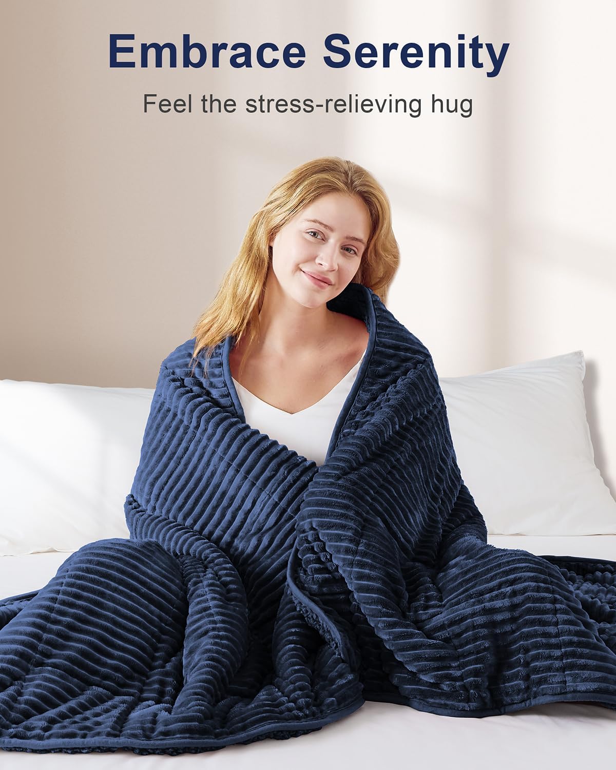 Sivio Sherpa Fleece Weighted Blanket with Ribbed for Adults, 20lbs 60 x80 in Navy Blue