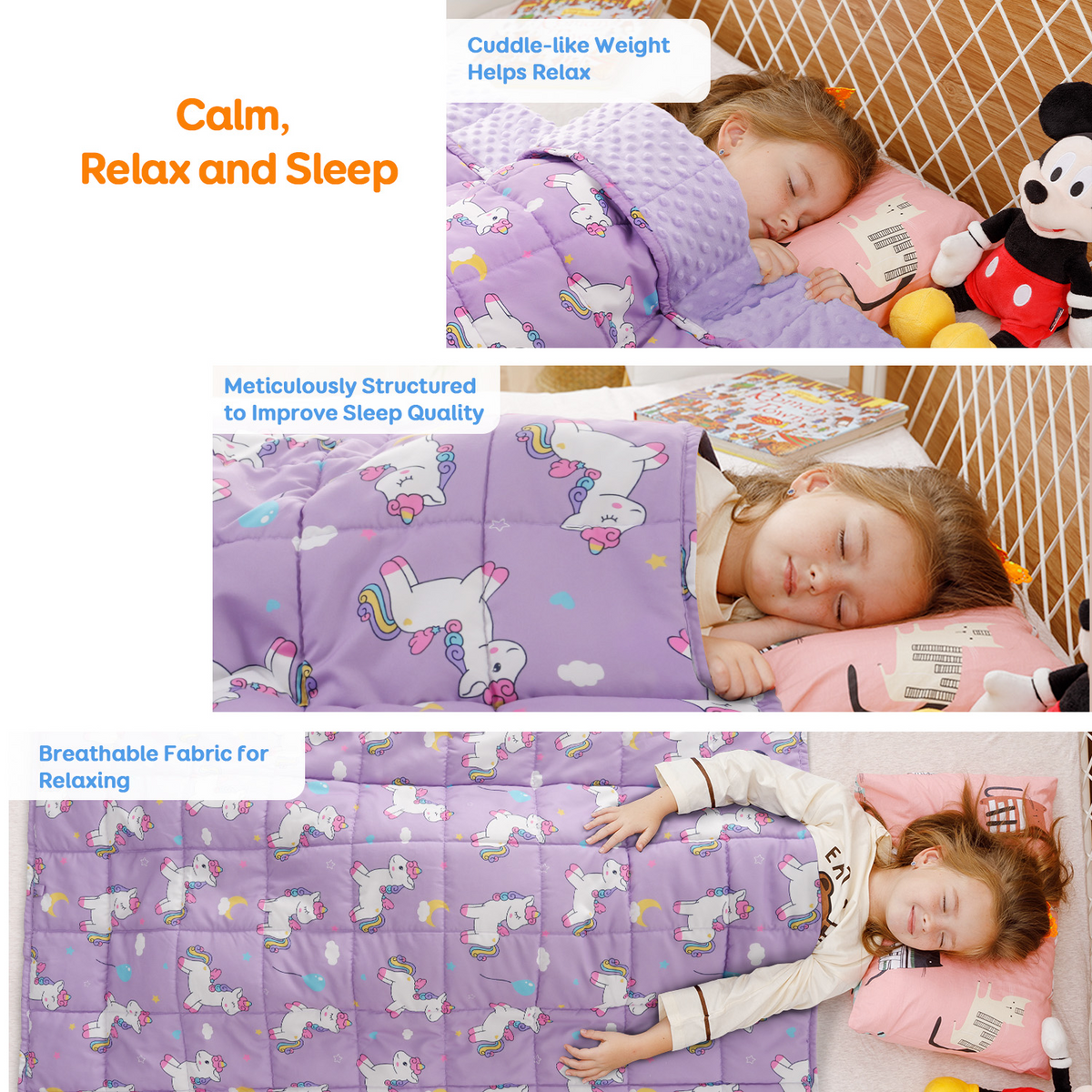 Sivio Minky Fleece & Cotton Kids Weighted Blanket- 3 lb, 36 × 48 in Purple Unicorn