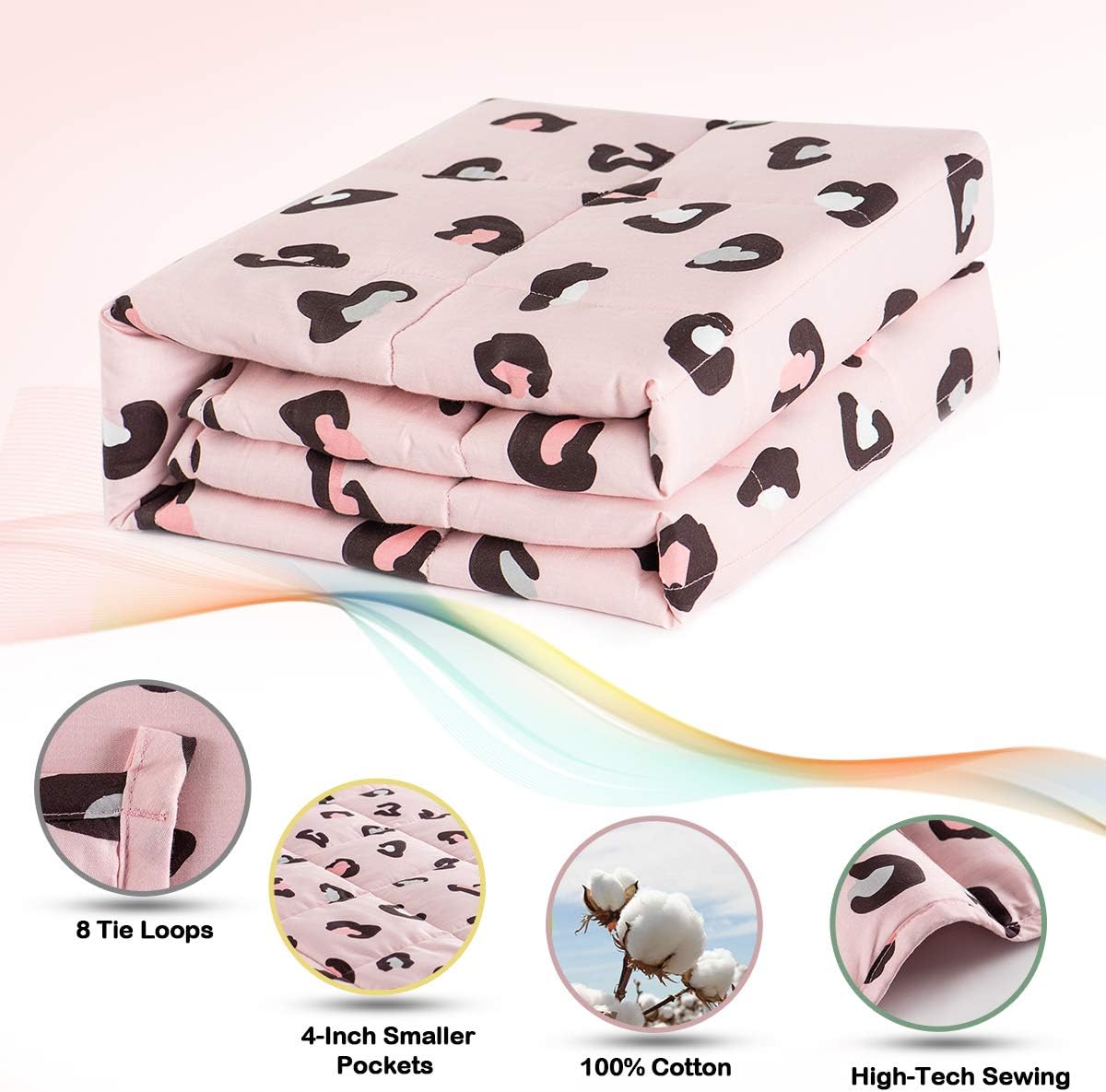 Kids Weighted Blanket 100% Cotton - 3 lb, 36 × 48 in Pink Leopard