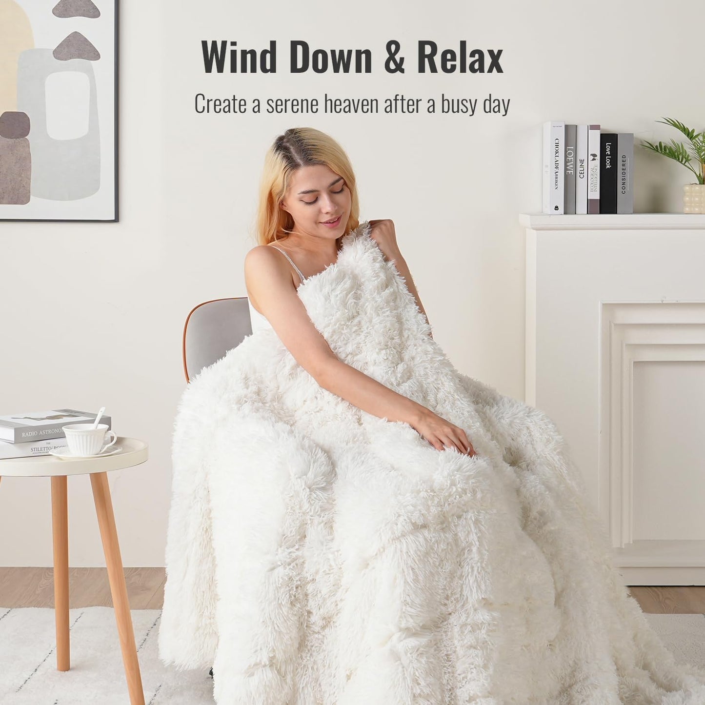 Sivio Weighted Blanket Long Plush Faux Fur & Fluffy Sherpa for Adults, 20lbs 60"x80" White