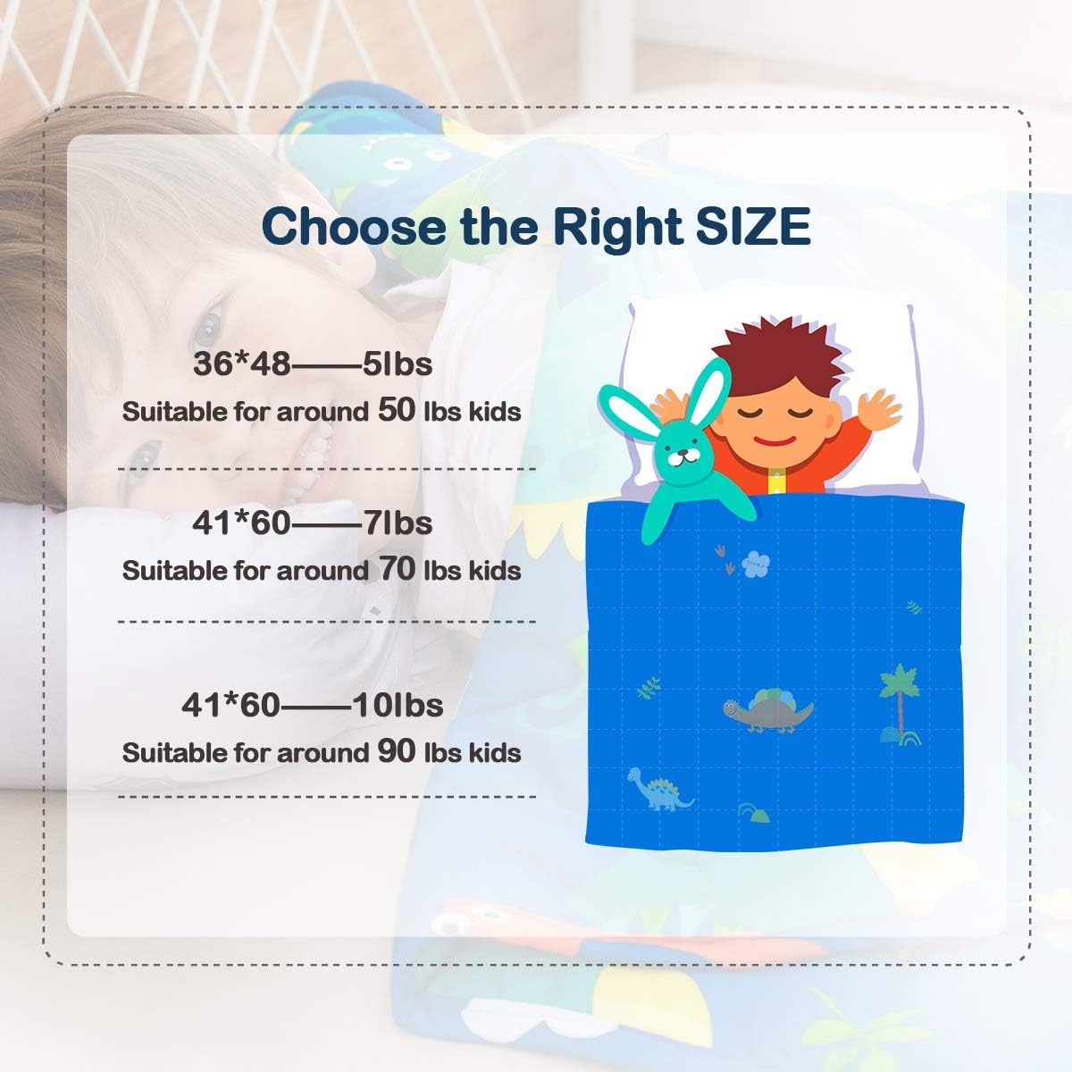 Kids Weighted Blanket 100% Cotton - 3 lb, 36 × 48 in Bule