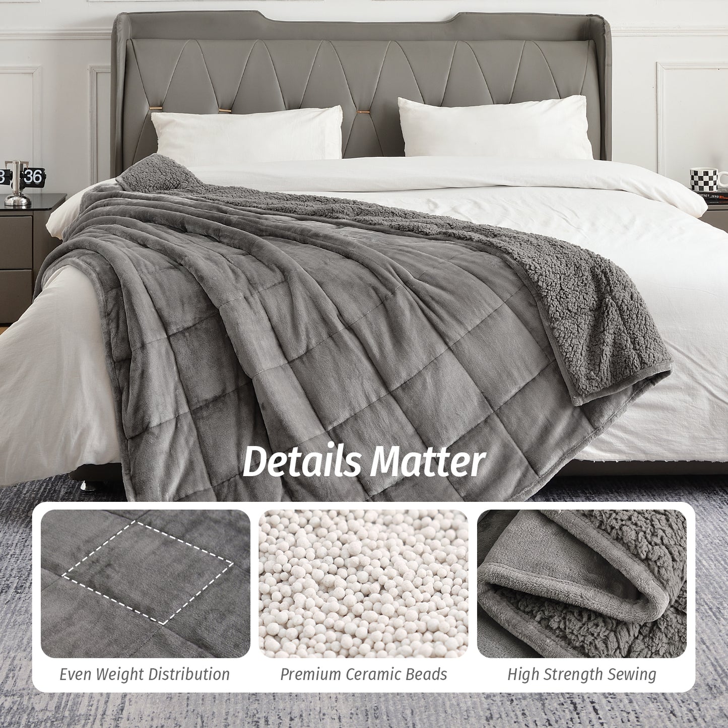 Sivio Weighted Blanket for Adults -15 lbs, 48 × 72 in Gray