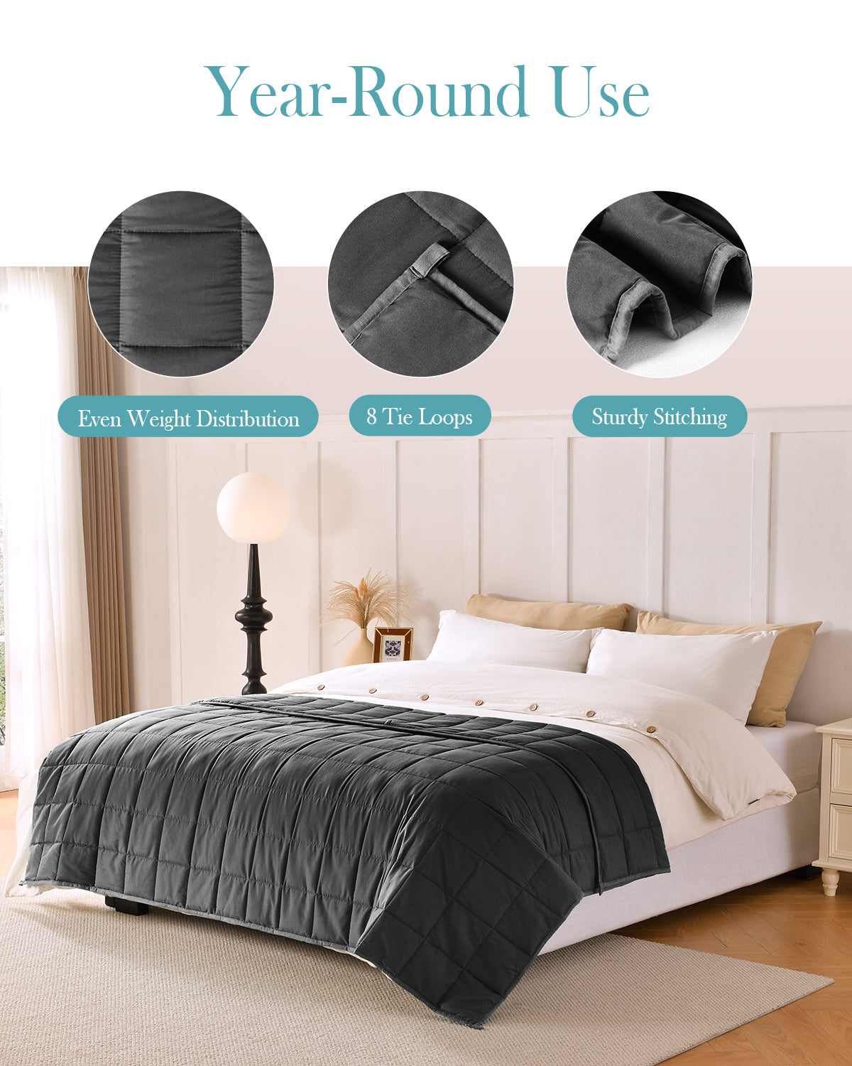Sivio Adults Microfiber Weighted Blanket -15 lbs, 48 × 72 in Black
