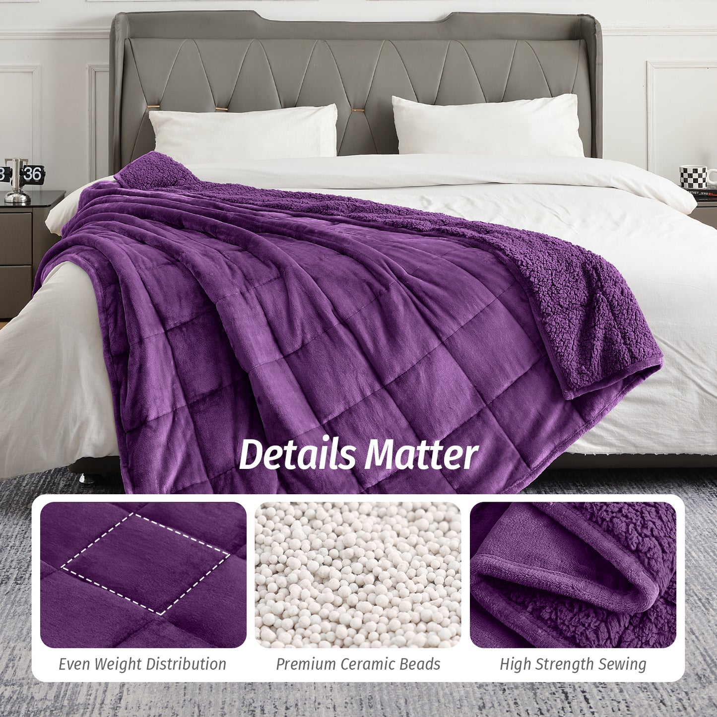 Sivio Weighted Blanket for Adults -15 lbs, 48 × 72 in Purple