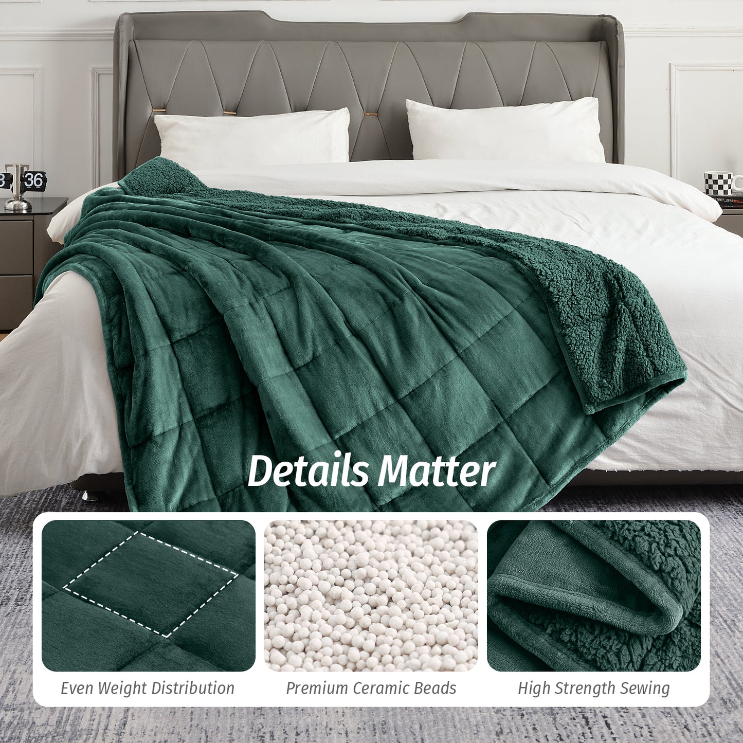Sivio Weighted Blanket for Adults -15 lbs, 60 × 80 in Green