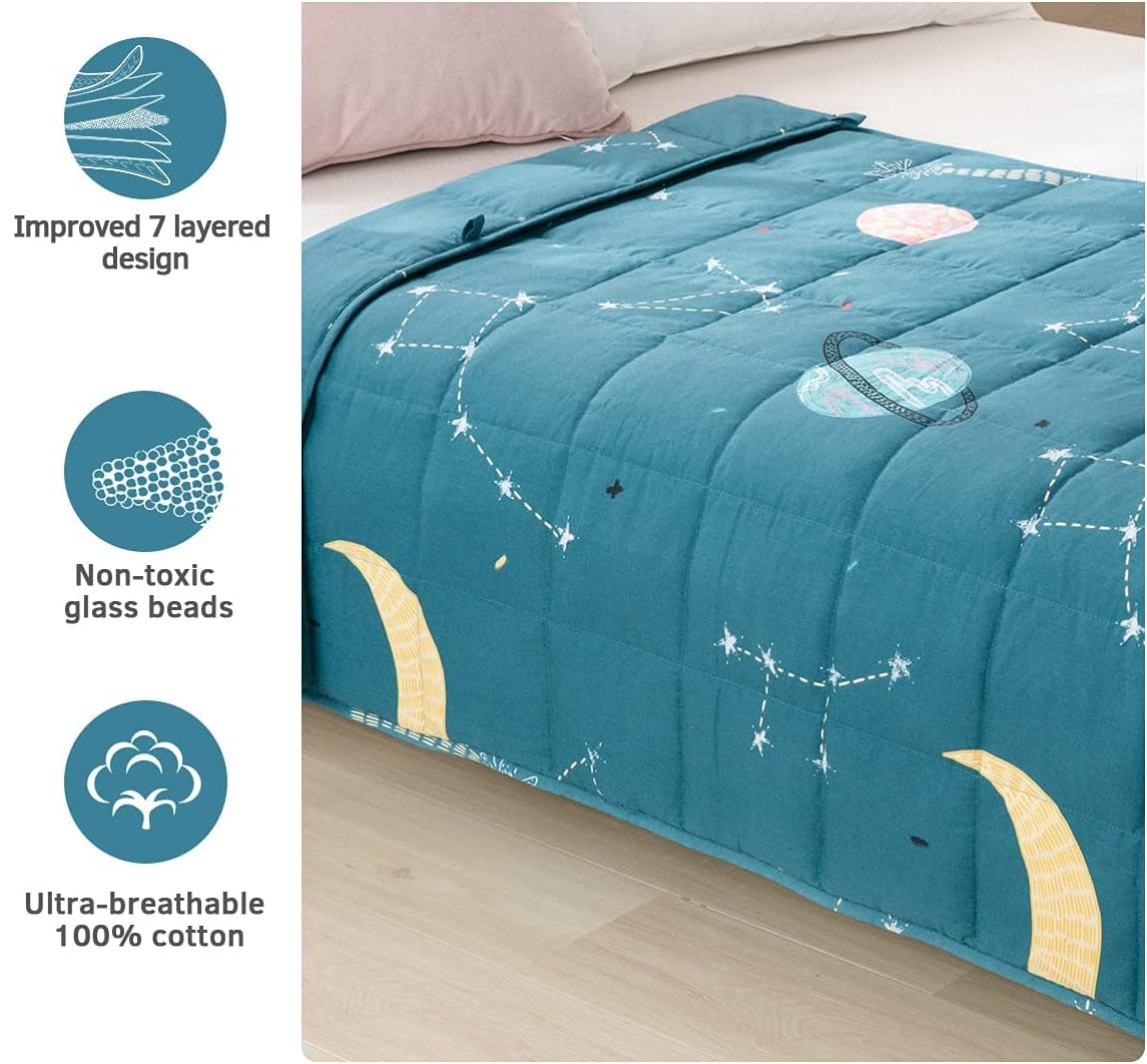 Kids Weighted Blanket 100% Cotton - 3 lb, 36 × 48 in  Blue Starry Sky