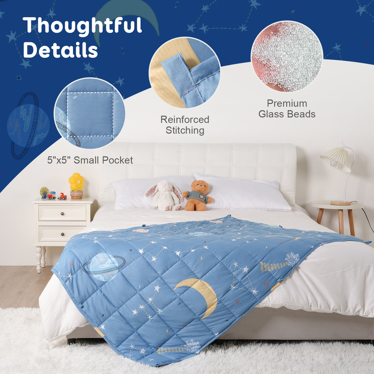Sivio Kids Weighted Blanket - 3 lb, 36 x 48 in, Blue Star Moon