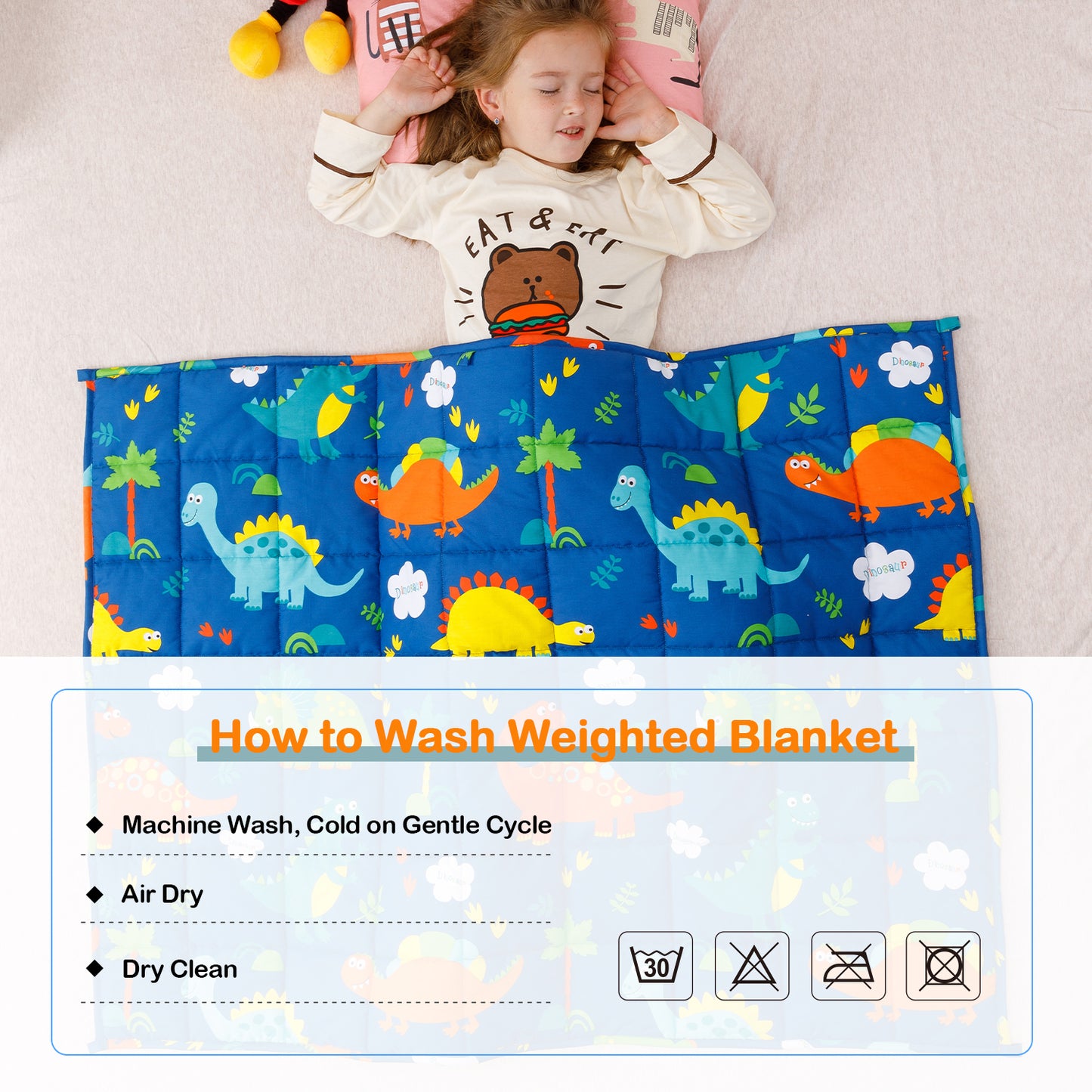 Sivio Minky Fleece & Cotton Kids Weighted Blanket- 3 lb, 36 × 48 in Blue Dinosaur