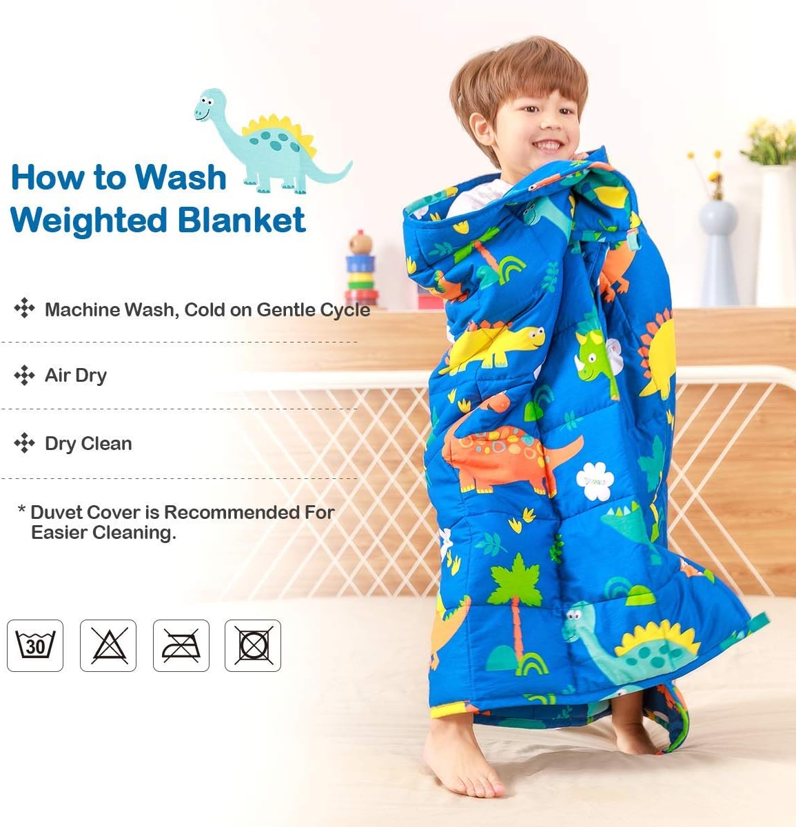 Kids Weighted Blanket 100% Cotton - 3 lb, 36 × 48 in Bule