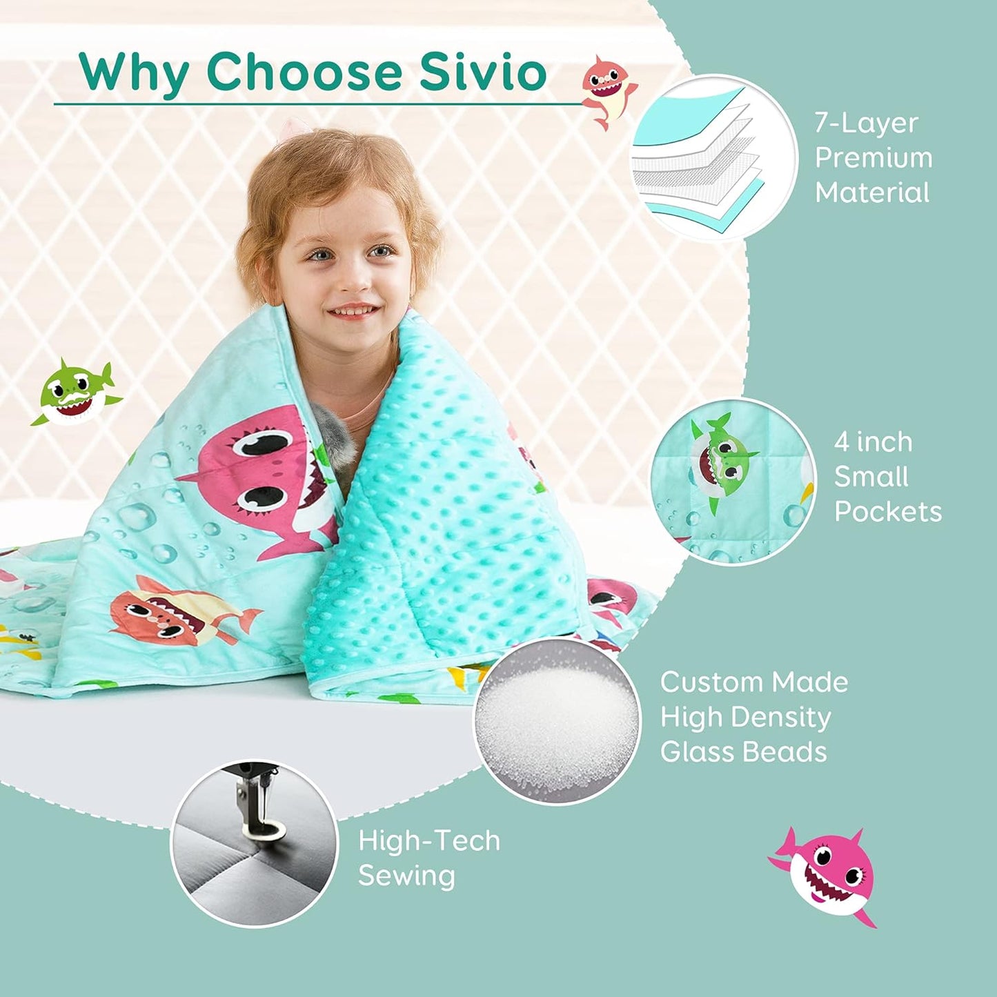 Sivio Crystal Velvet & Minky Dots Weighted Blanket for Kids - 3lb, 36 × 48 in Green