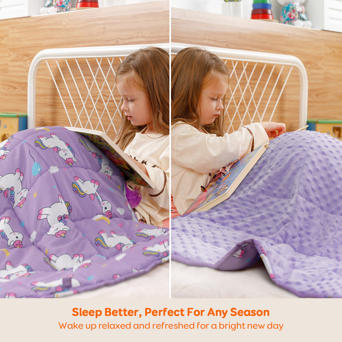 Sivio Minky Fleece & Cotton Kids Weighted Blanket- 3 lb, 36 × 48 in Purple Unicorn