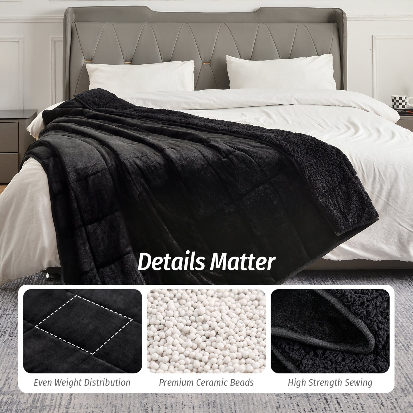 Sivio Weighted Blanket for Adults -15 lbs, 48 × 72 in Black